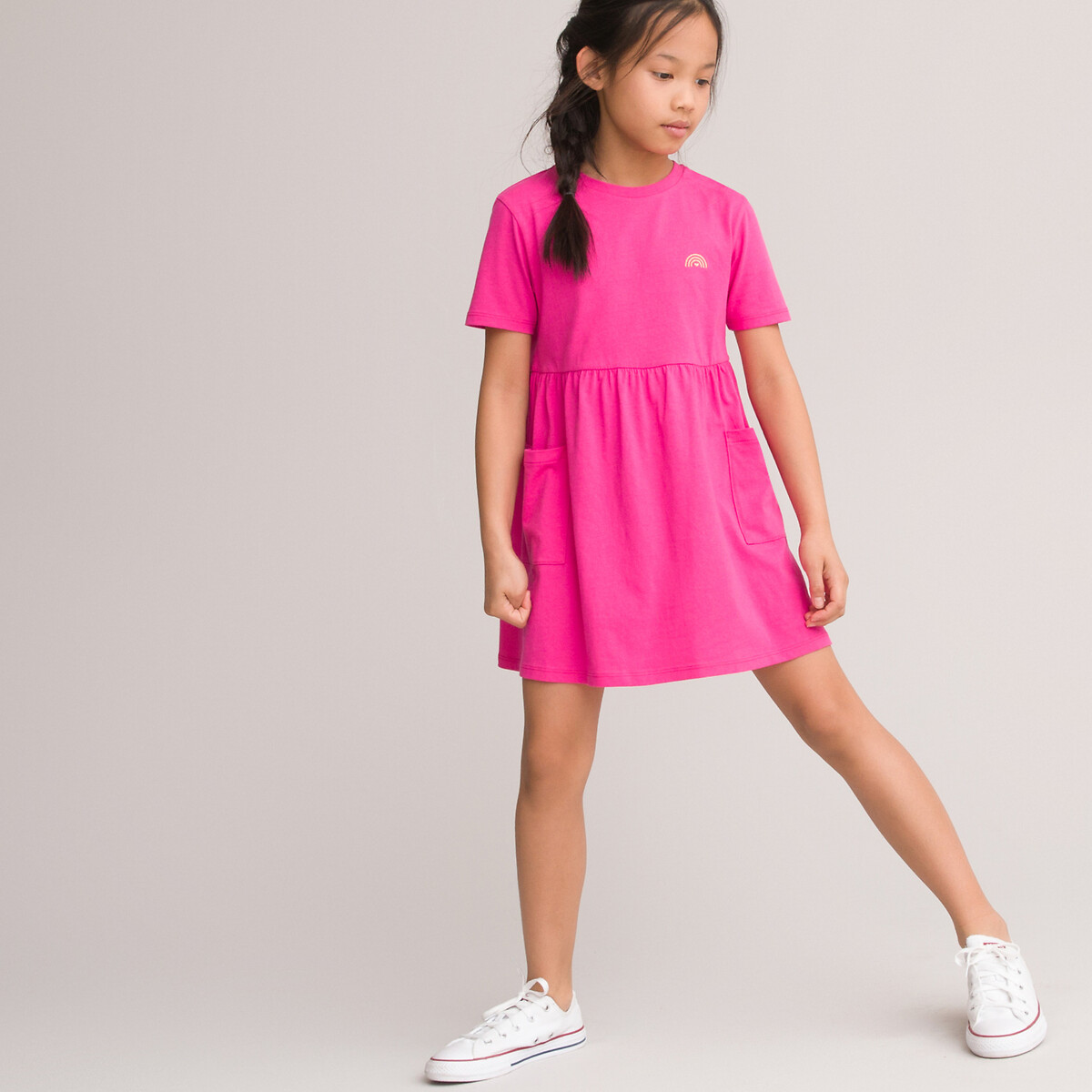Платье С короткими рукавами из биохлопка 3-12 лет 12 лет -150 см розовый