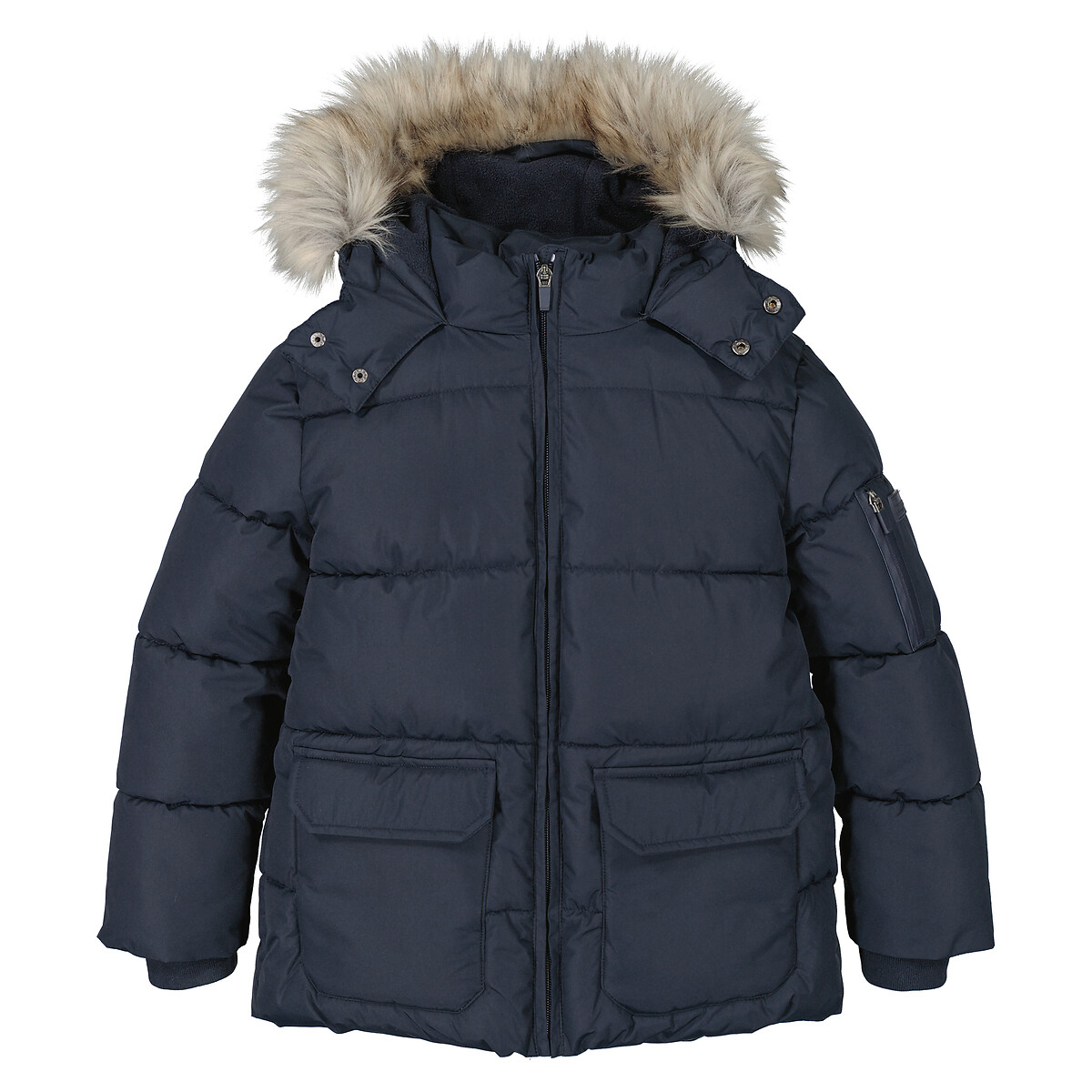 Куртка стеганая утепленная с капюшоном средней длины  3 года - 94 см синий LaRedoute, размер 3 года - 94 см - фото 3
