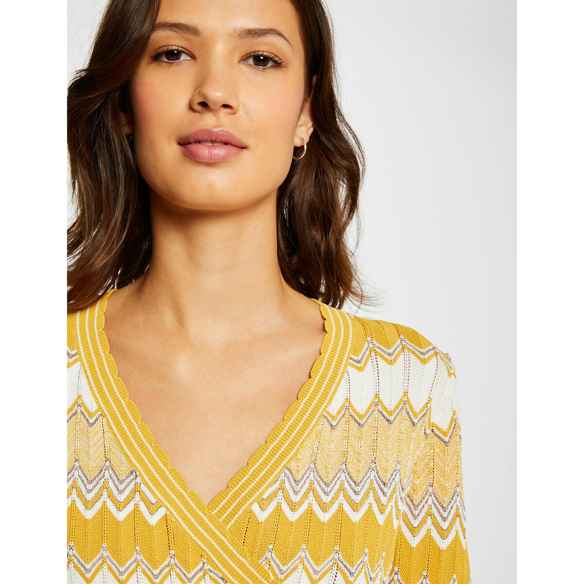 Пуловер MORGAN С рукавами 34 в полоску L желтый, размер L - фото 4