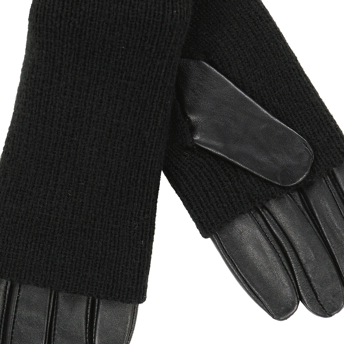 Перчатки из двух материалов с кожей  S черный LaRedoute, размер S - фото 2