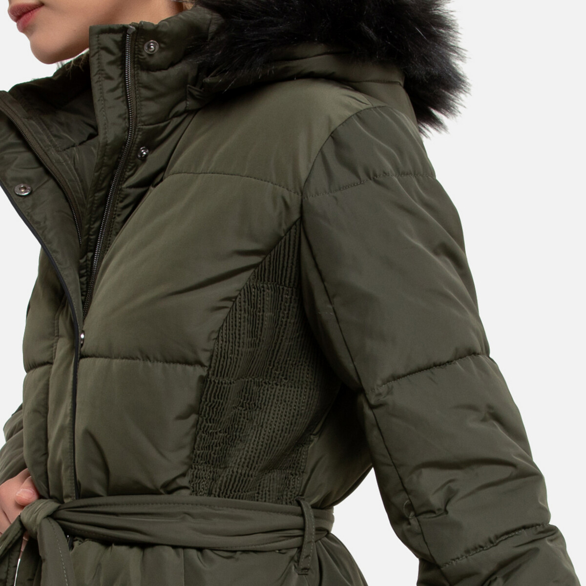 Куртка LaRedoute Стеганая средней длины с капюшоном зимняя модель 40 (FR) - 46 (RUS) зеленый, размер 40 (FR) - 46 (RUS) Стеганая средней длины с капюшоном зимняя модель 40 (FR) - 46 (RUS) зеленый - фото 3
