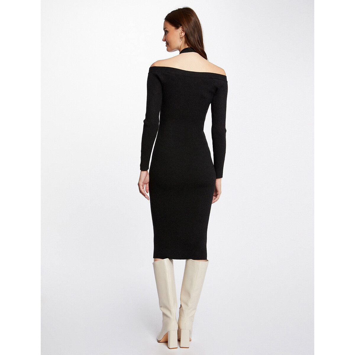 Платье-пуловер приталенное длинные рукава  XS серый LaRedoute, размер XS - фото 4