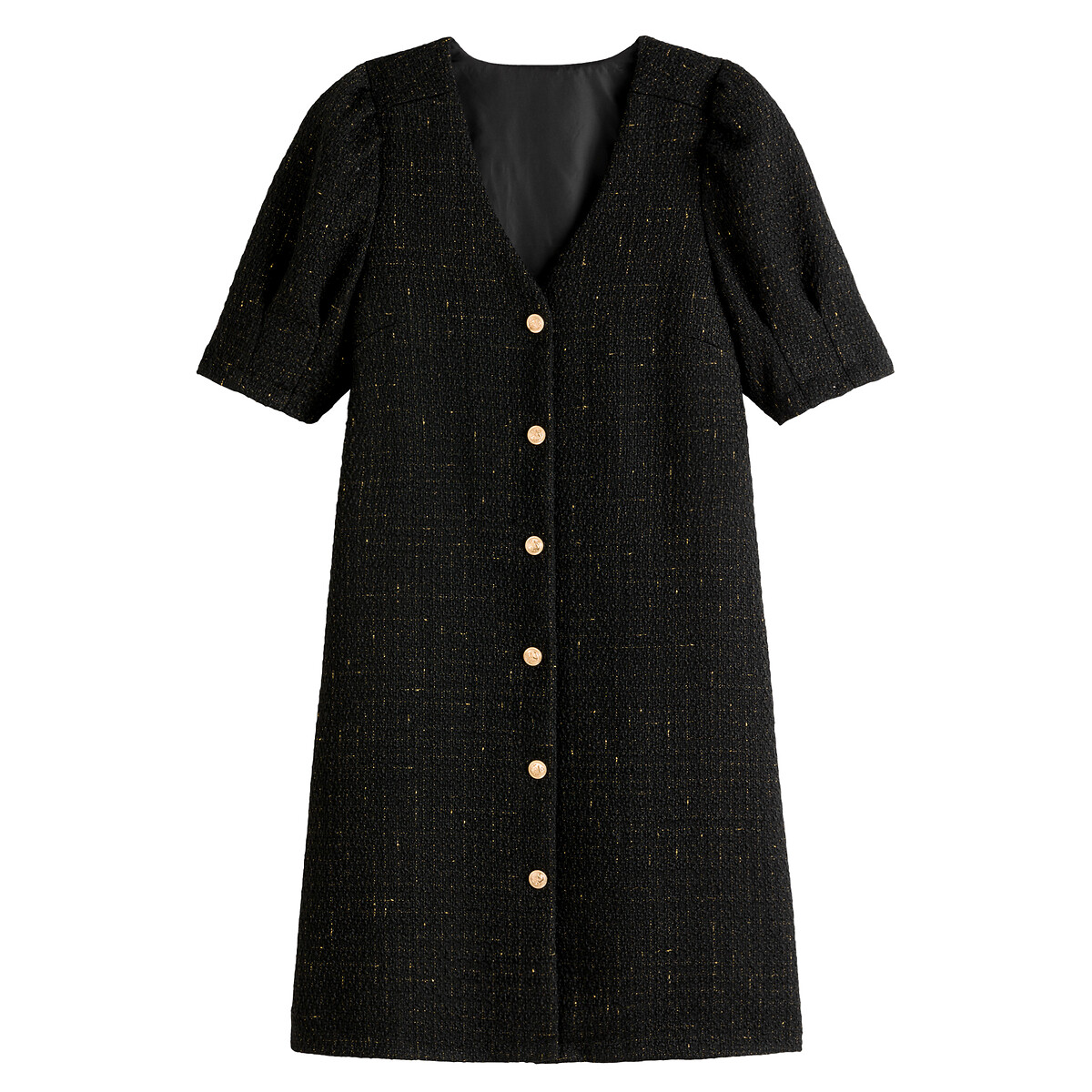Платье LaRedoute Прямое короткое на пуговицах с короткими рукавами 40 черный, размер 40 - фото 5