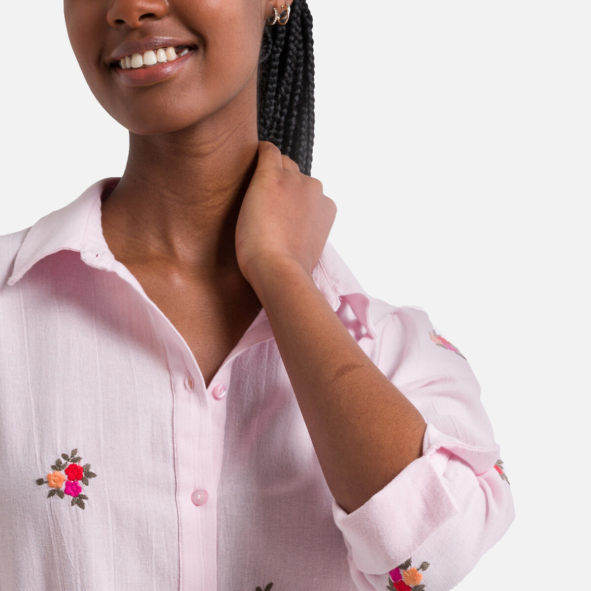 Рубашка С вышитым цветочным узором L розовый LaRedoute, размер L - фото 3