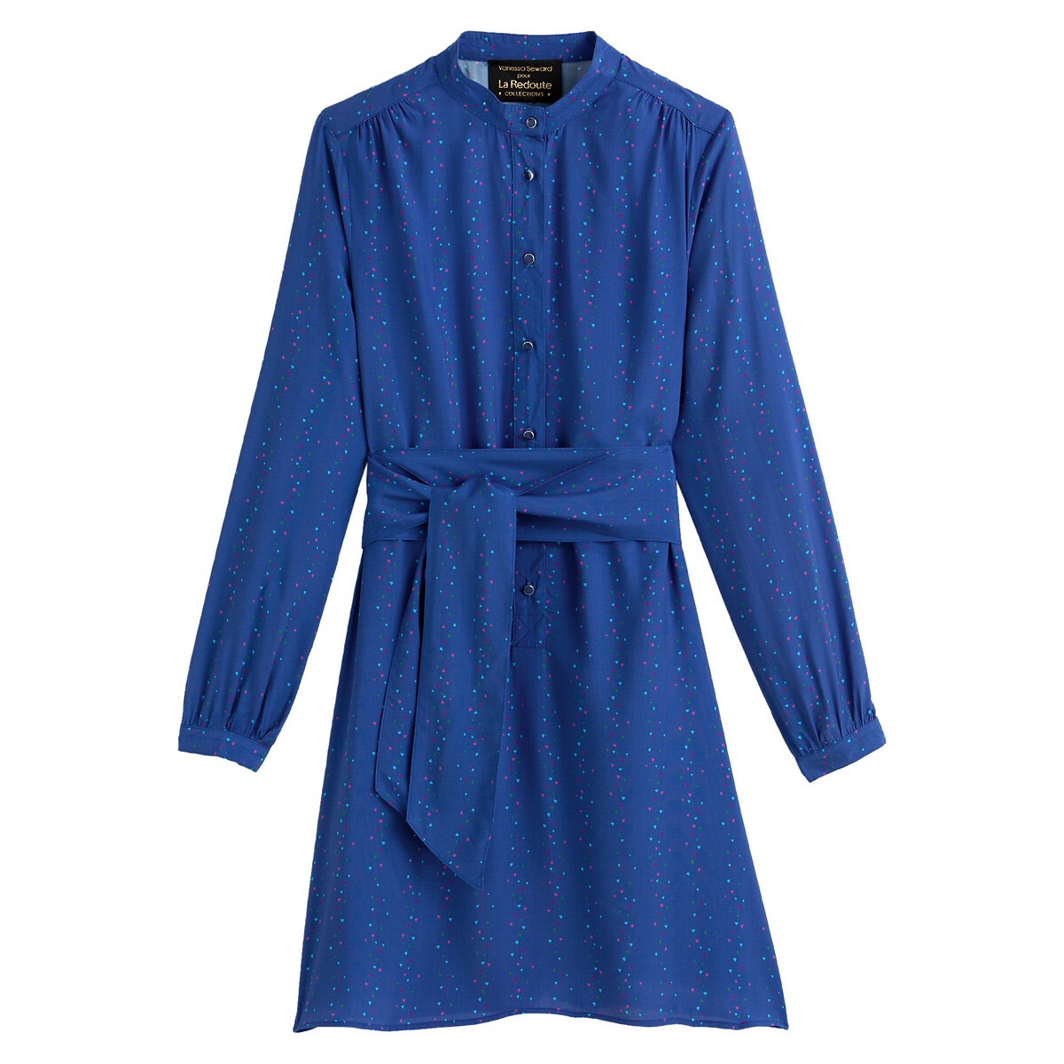 Платье LaRedoute Короткое прямое с длинными рукавами 44 (FR) - 50 (RUS) синий, размер 44 (FR) - 50 (RUS) Короткое прямое с длинными рукавами 44 (FR) - 50 (RUS) синий - фото 1