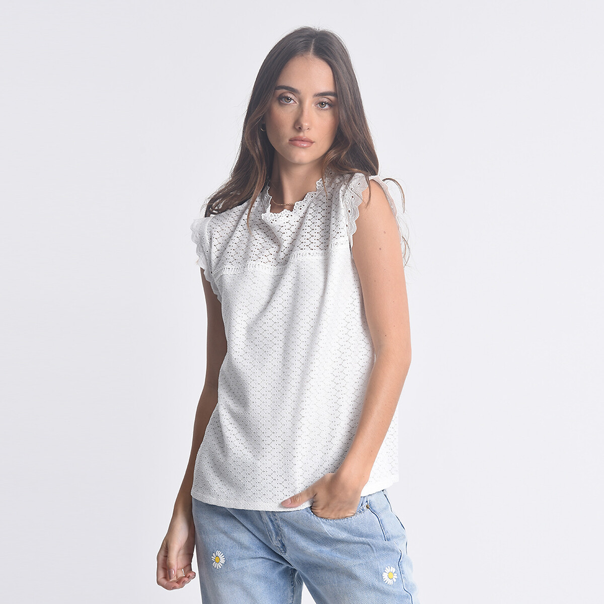 

Топ LaRedoute, Белый, Топ Из ажурного кружева с отделкой воланом M белый