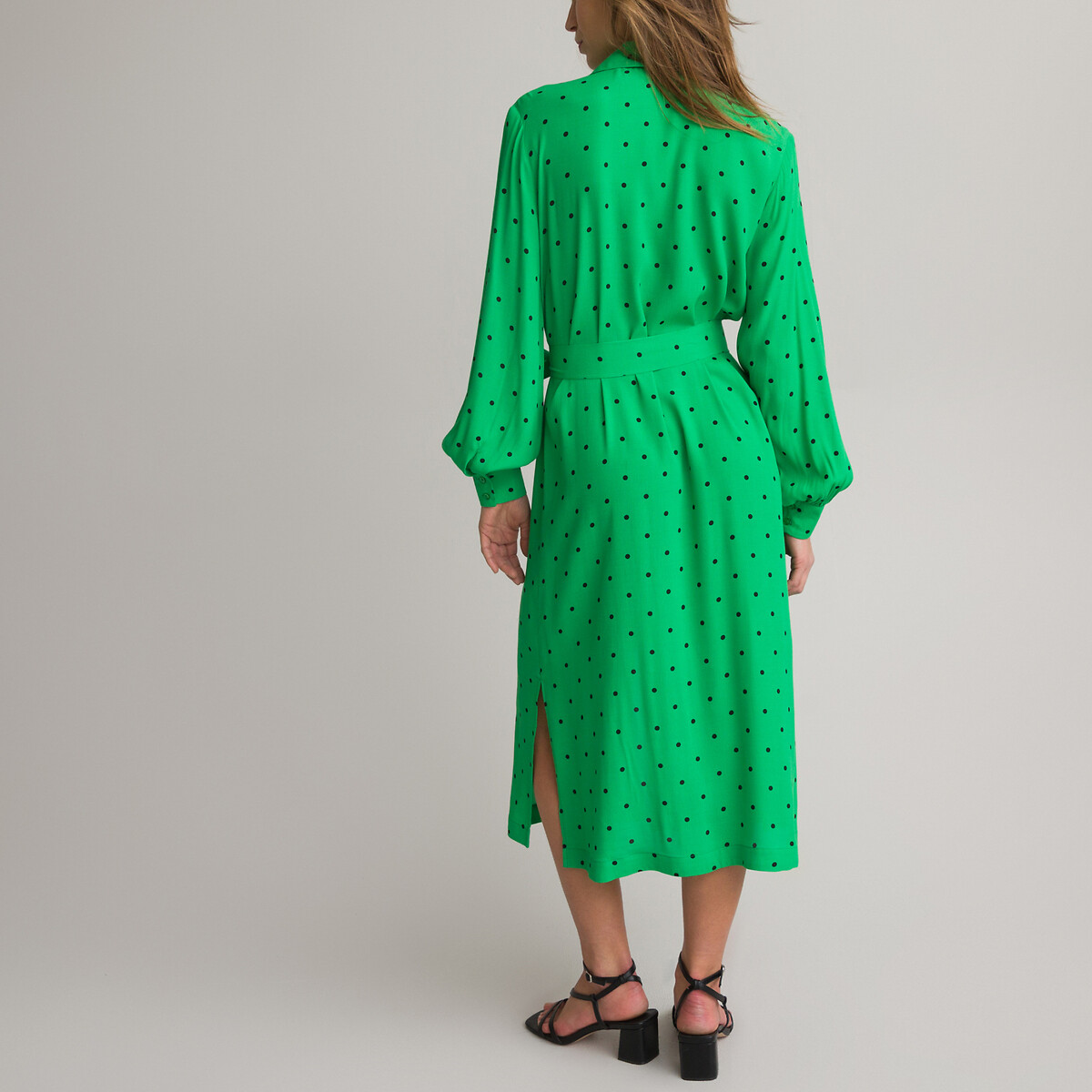 Платье-рубашка Длинное длинные рукава с напуском 40 зеленый LaRedoute, размер 40 - фото 4