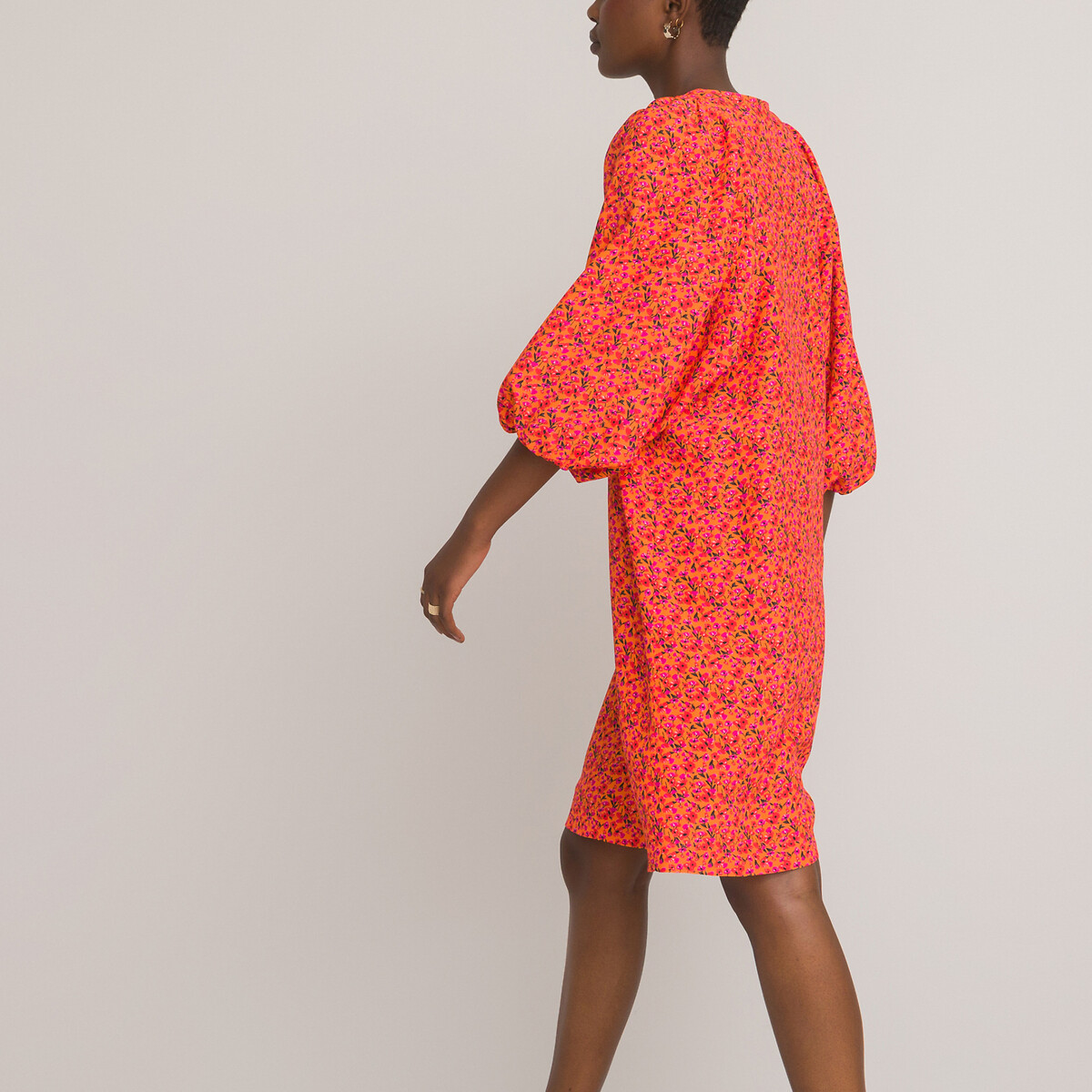 Платье LA REDOUTE COLLECTIONS Прямое с V-образным вырезом напускными рукавами 34 с принтом 40 красный, размер 40 - фото 4