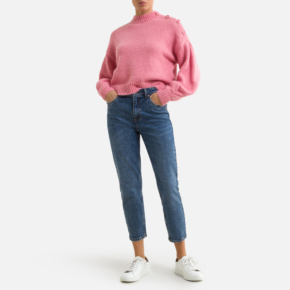 Пуловер LaRedoute С воротником-стойкой из плотного трикотажа переработанный полиэстер M розовый, размер M - фото 2