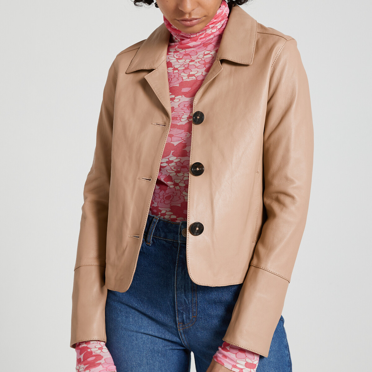Куртка из кожи короткая с воротником с лацканами на пуговицах LEXIA  XS бежевый LaRedoute, размер XS - фото 1