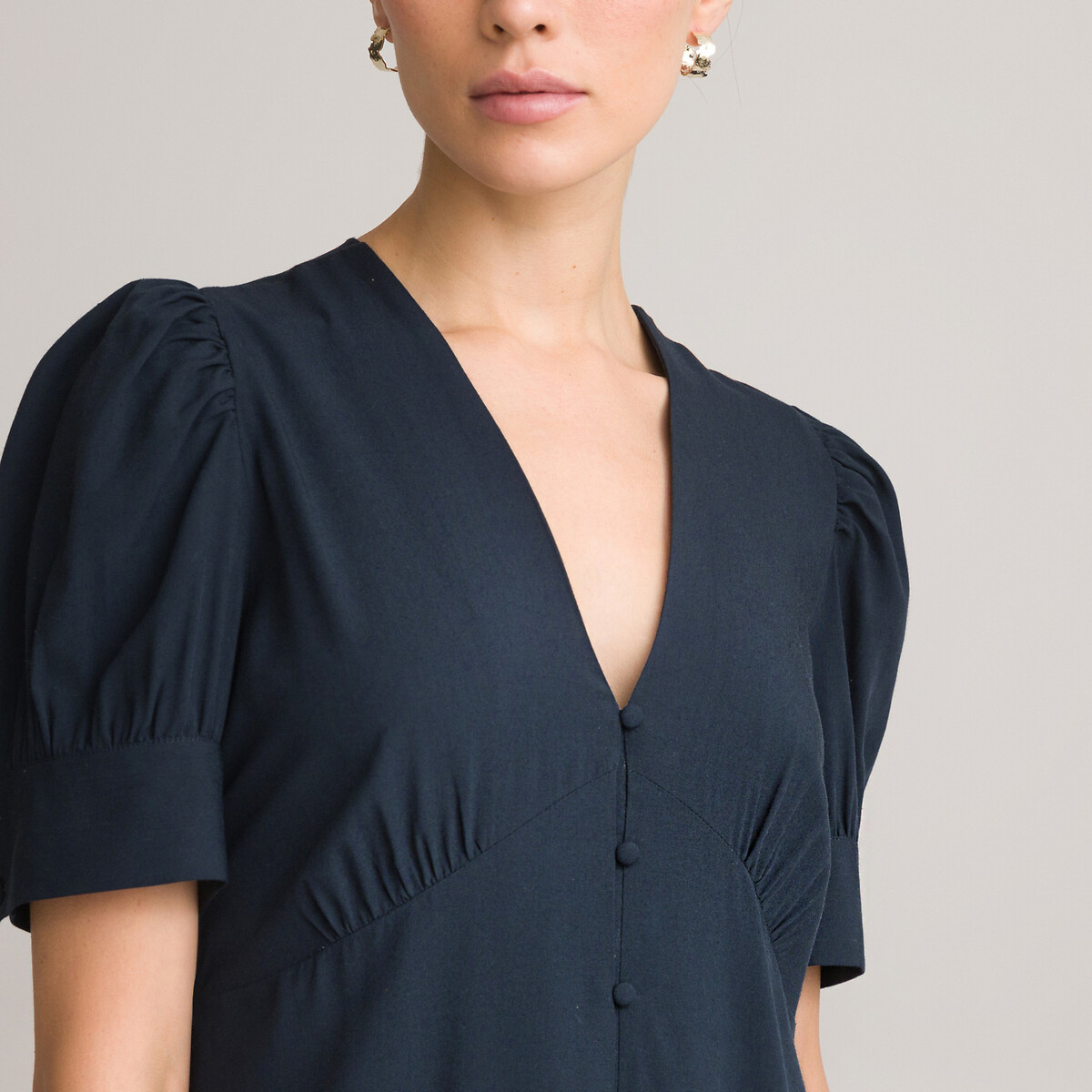 Платье LA REDOUTE COLLECTIONS Короткое с v-образным вырезом и короткими рукавами 40 синий, размер 40 - фото 3