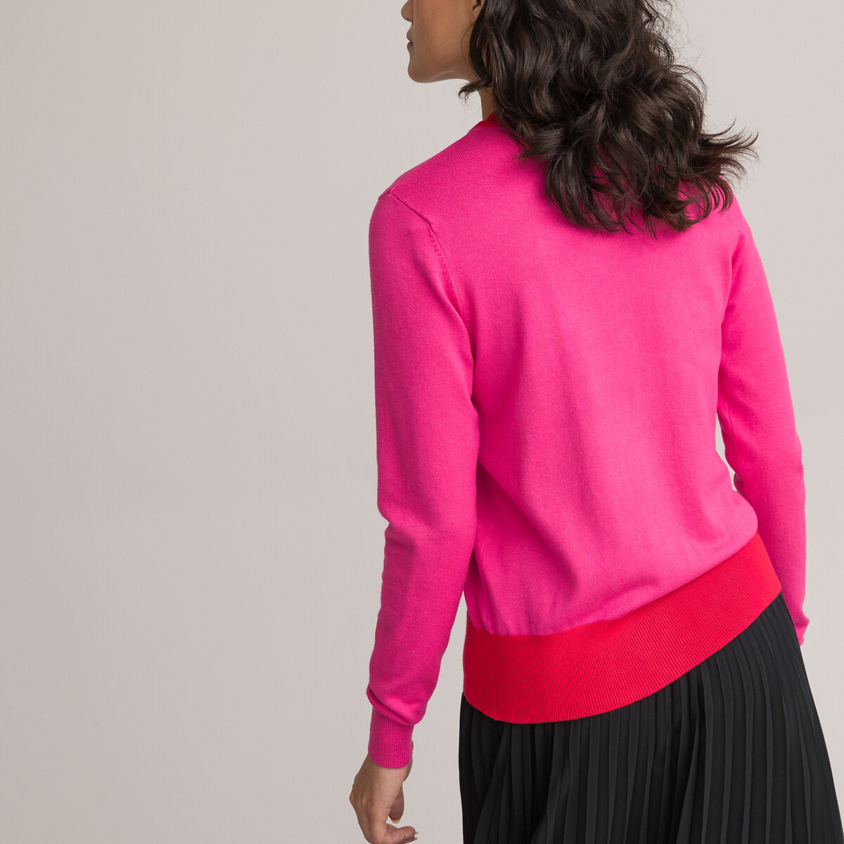 Пуловер LA REDOUTE COLLECTIONS Пуловер Двухцветный с круглым вырезом из тонкого трикотажа S розовый, размер S - фото 4