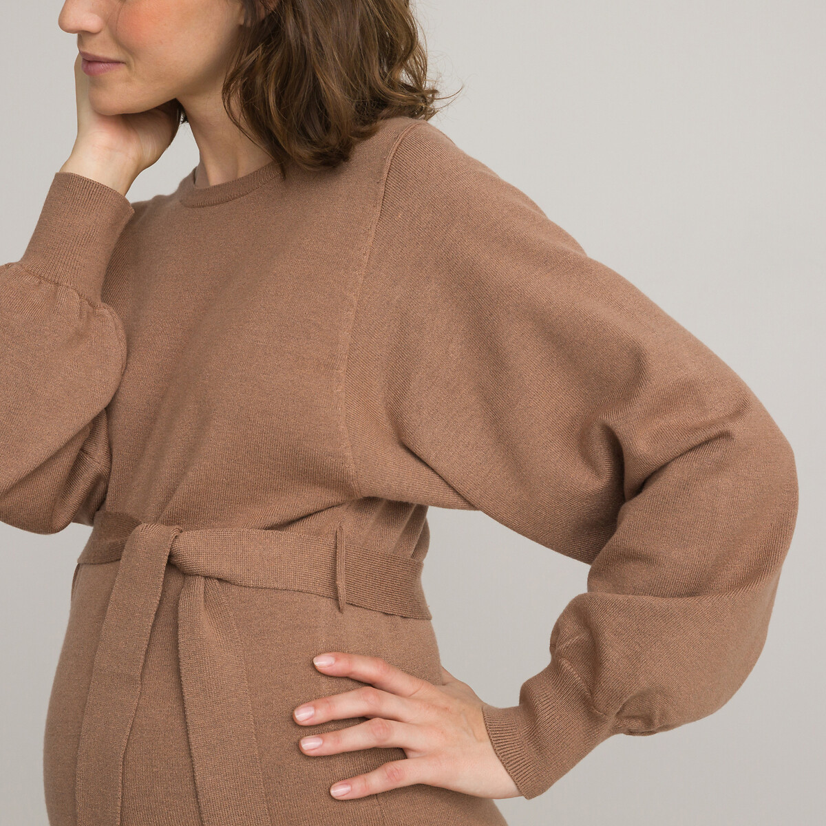 Платье-пуловер Для периода беременности с поясом XL каштановый LaRedoute, размер XL - фото 3
