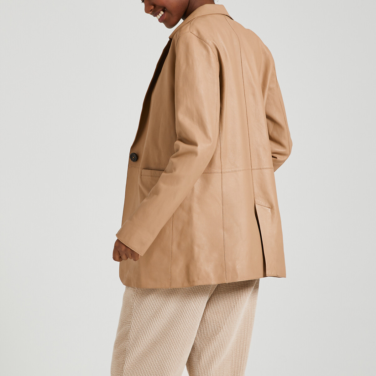 Пиджак костюмный прямого покроя из кожи SISAL  L бежевый LaRedoute, размер L - фото 4