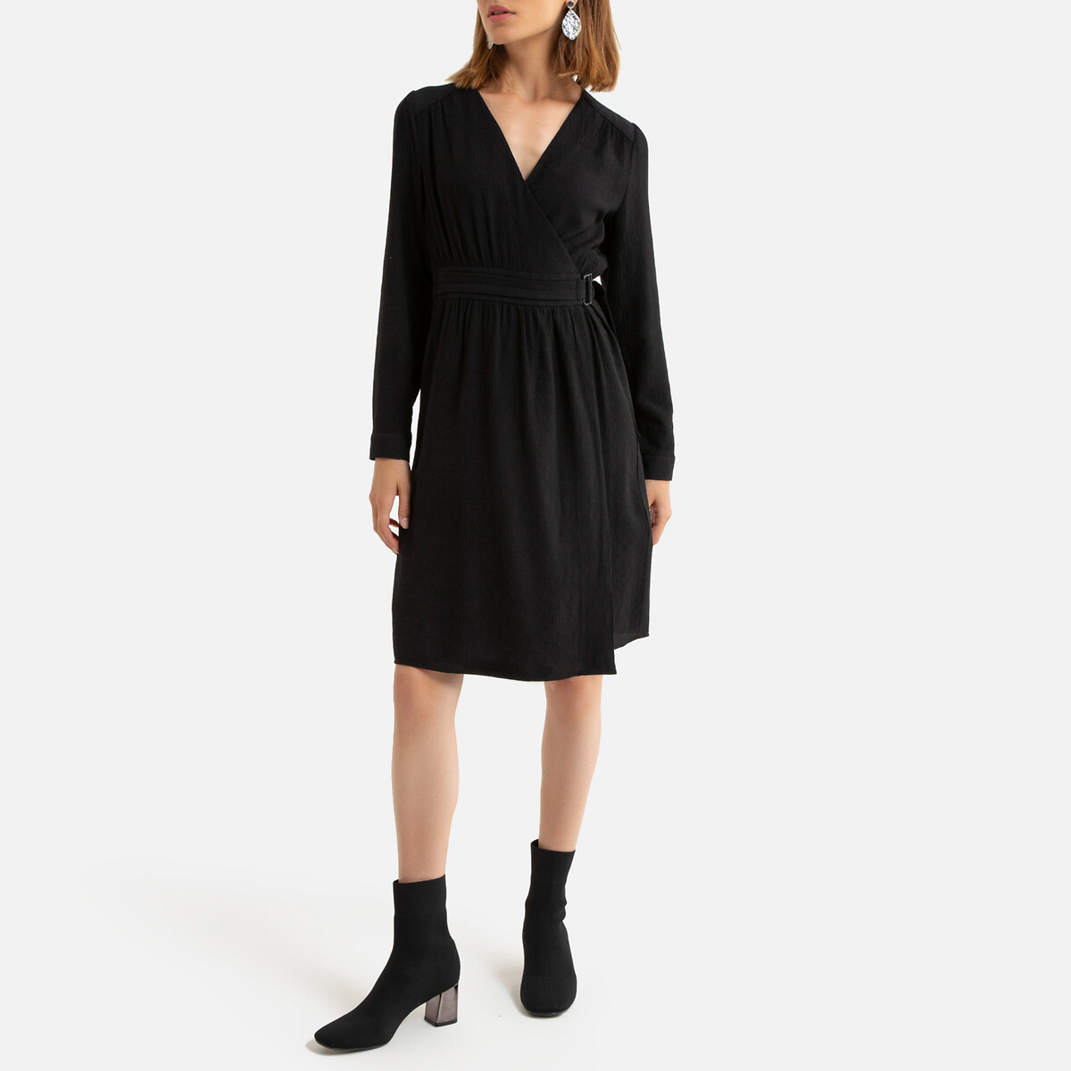 Платье La Redoute С запахом короткое длинные рукава 0(XS) черный, размер 0(XS) С запахом короткое длинные рукава 0(XS) черный - фото 2