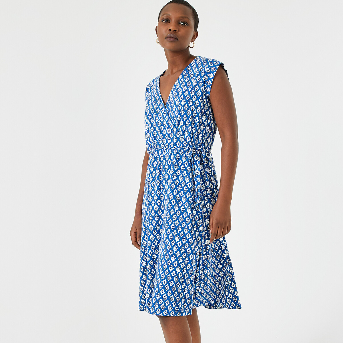 Платье-миди расклешенное с цветочным принтом  42 синий LaRedoute, размер 42 - фото 1
