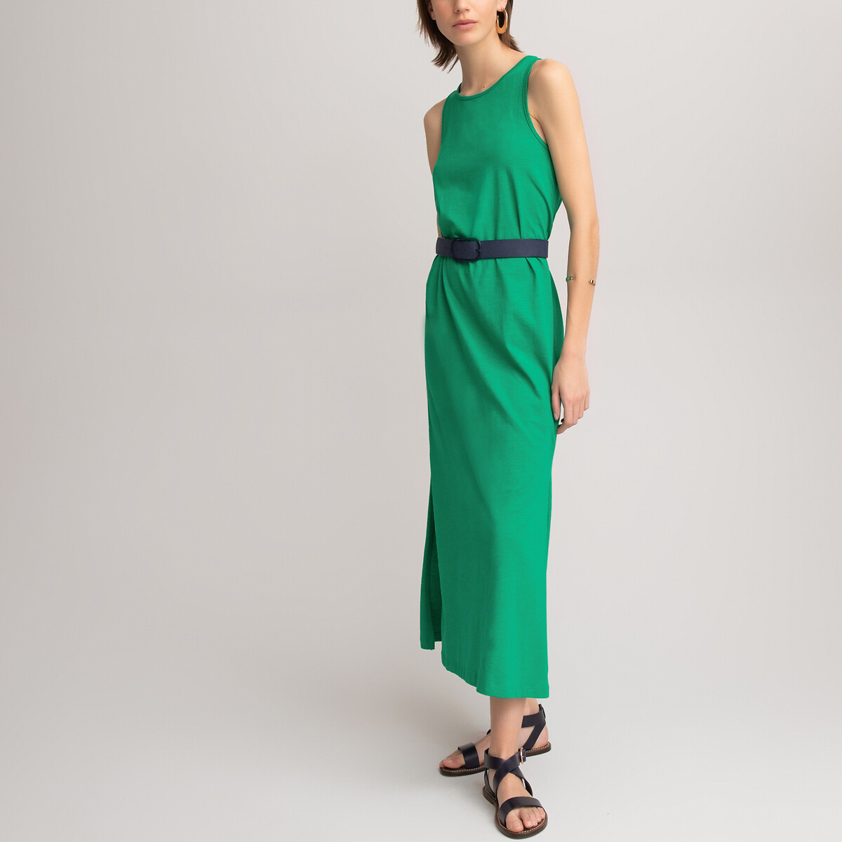 Платье LaRedoute Длинное без рукавов из трикотажа 100 хлопок S зеленый, размер S - фото 2
