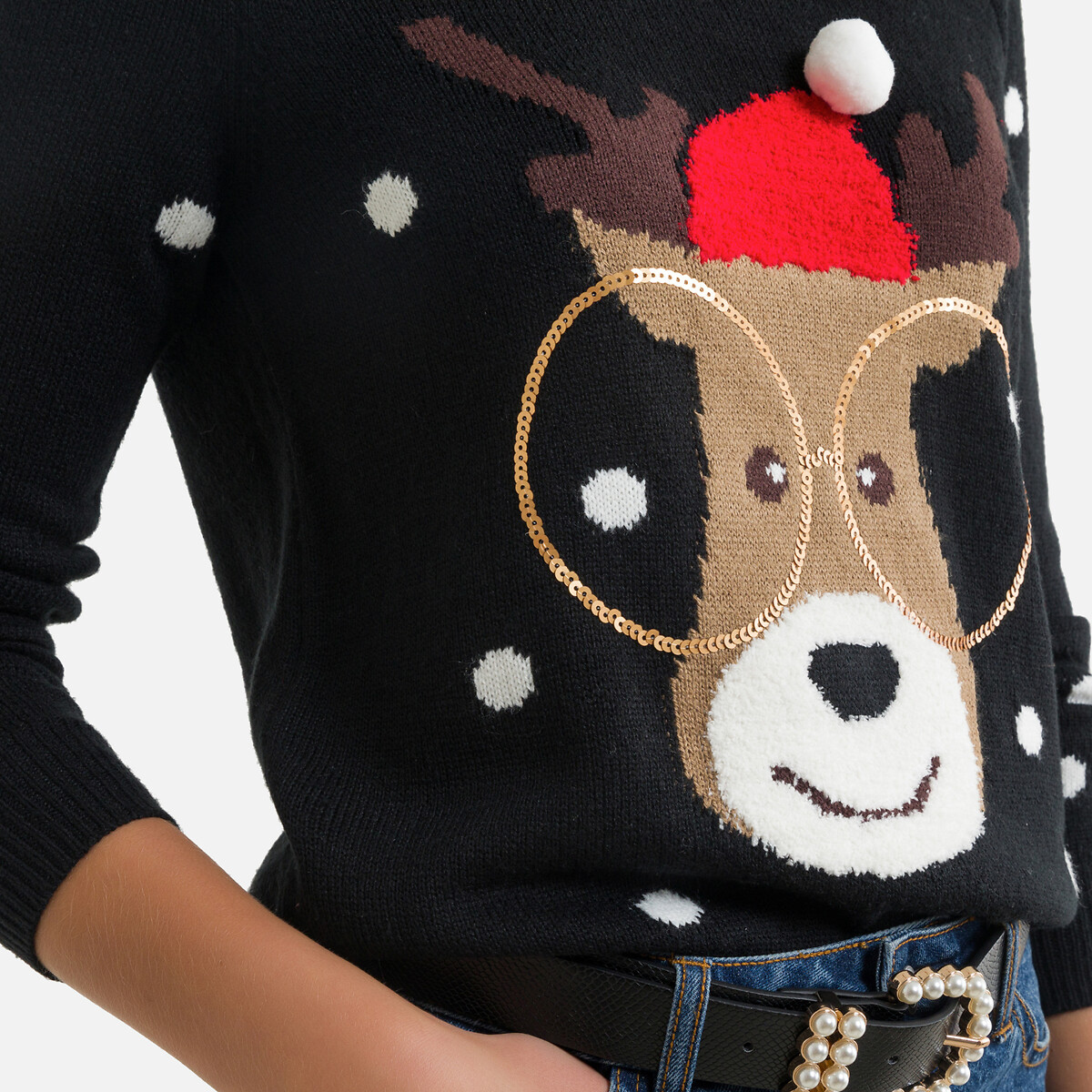 Пуловер VERO MODA Рождественский с рисунком олень XL черный, размер XL - фото 3