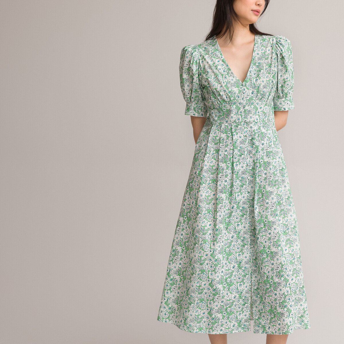 Платье Длинное расклешенное с V-образным вырезом 58 зеленый LaRedoute, размер 58 - фото 3