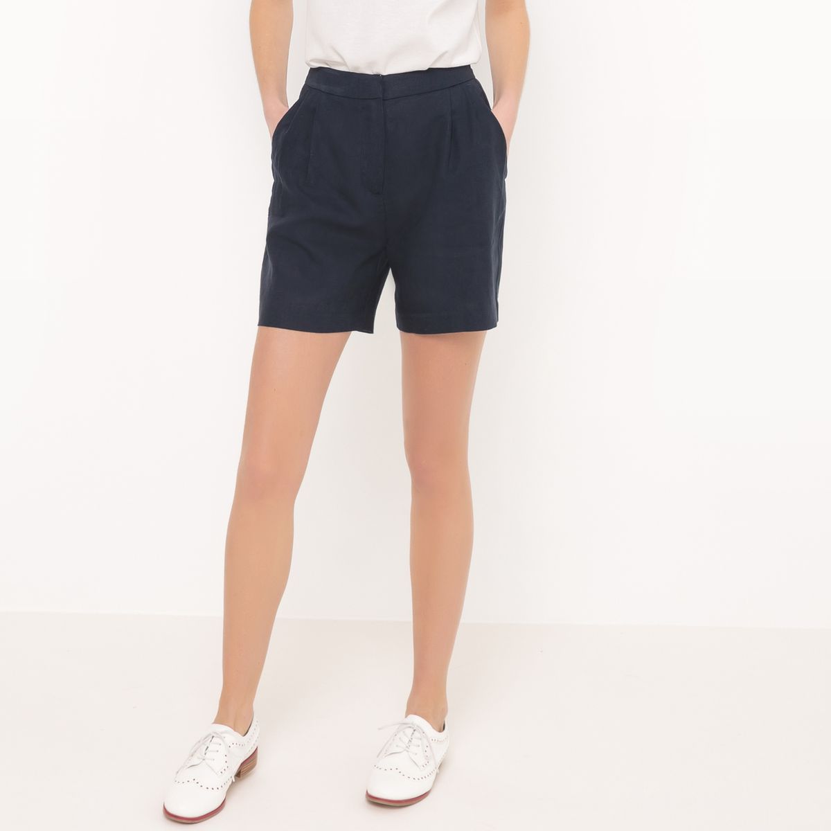 Short taille haute, pur lin