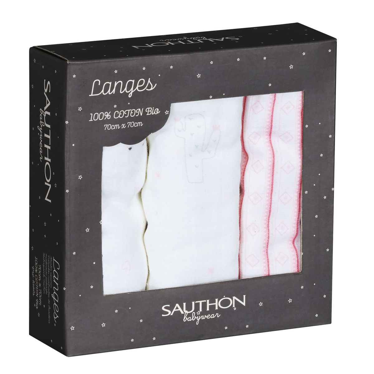 Lot de 3 langes Bio 70 x 70 cm Mila - Sauthon