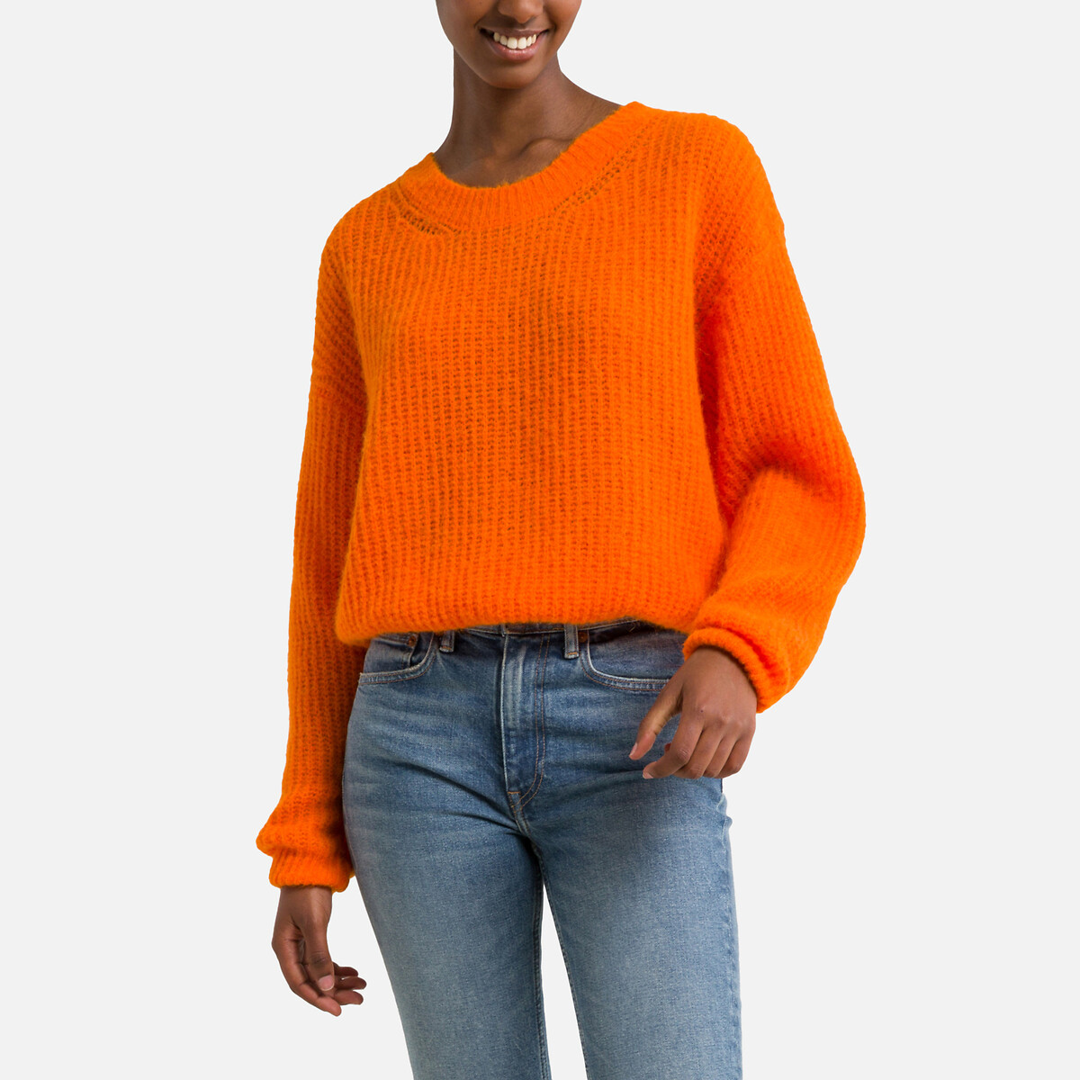 Пуловер с длинными рукавами и круглым вырезом EAST M оранжевый