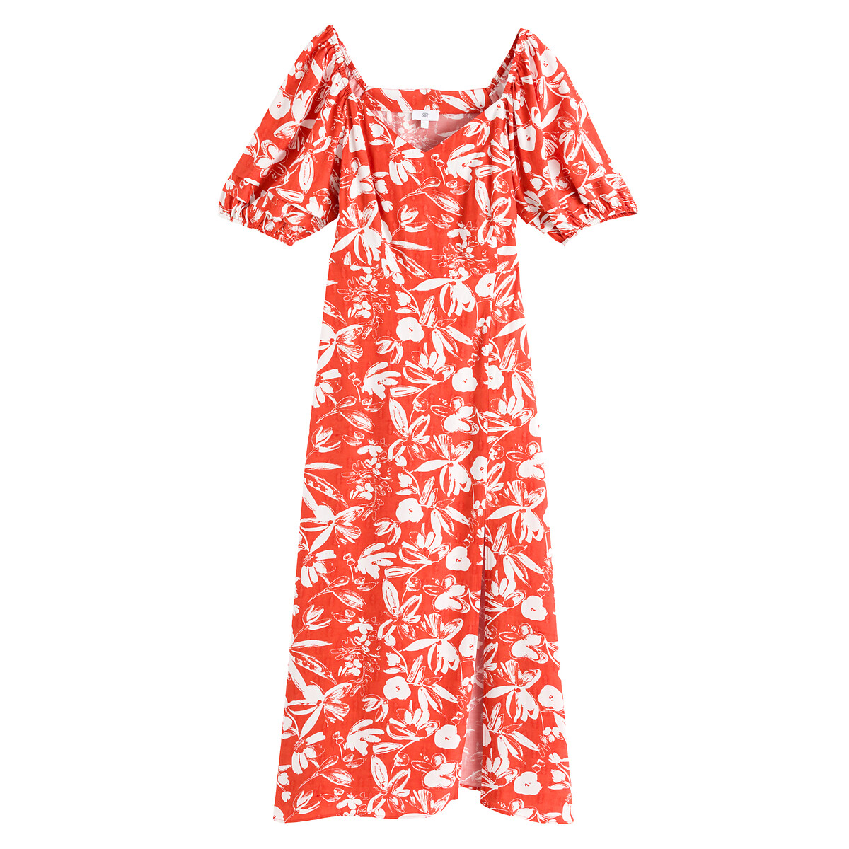 Длинное LA REDOUTE COLLECTIONS Платье с V-образным вырезом короткими рукавами и принтом 46 красный, размер 46 - фото 5