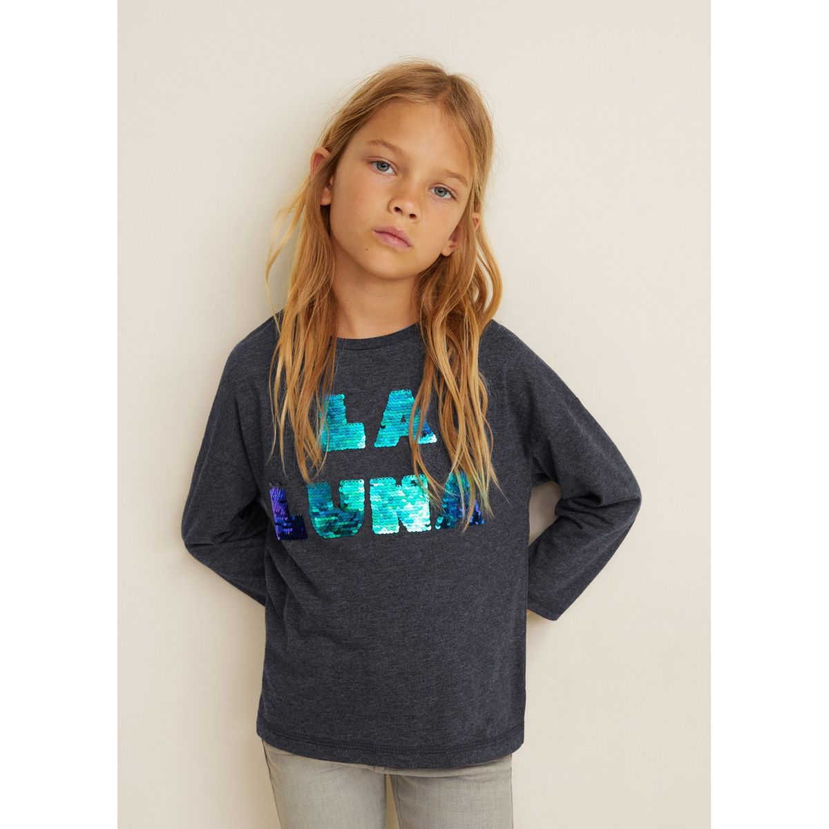 T-shirt message sequins réversibles