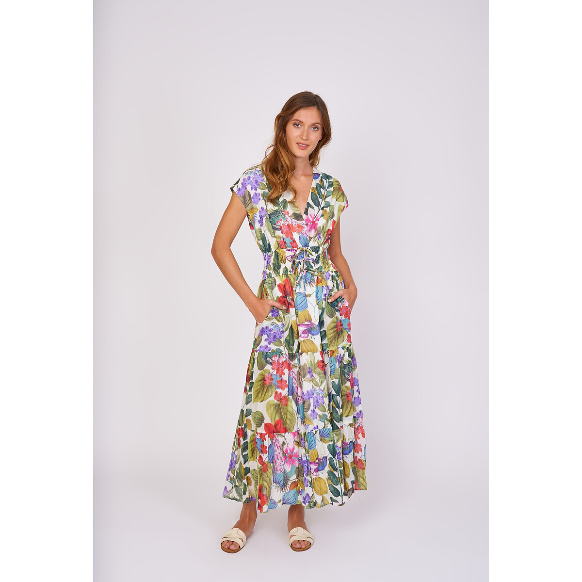 Платье Длинное с цветочным принтом Calvi XL бежевый LaRedoute, размер XL - фото 1