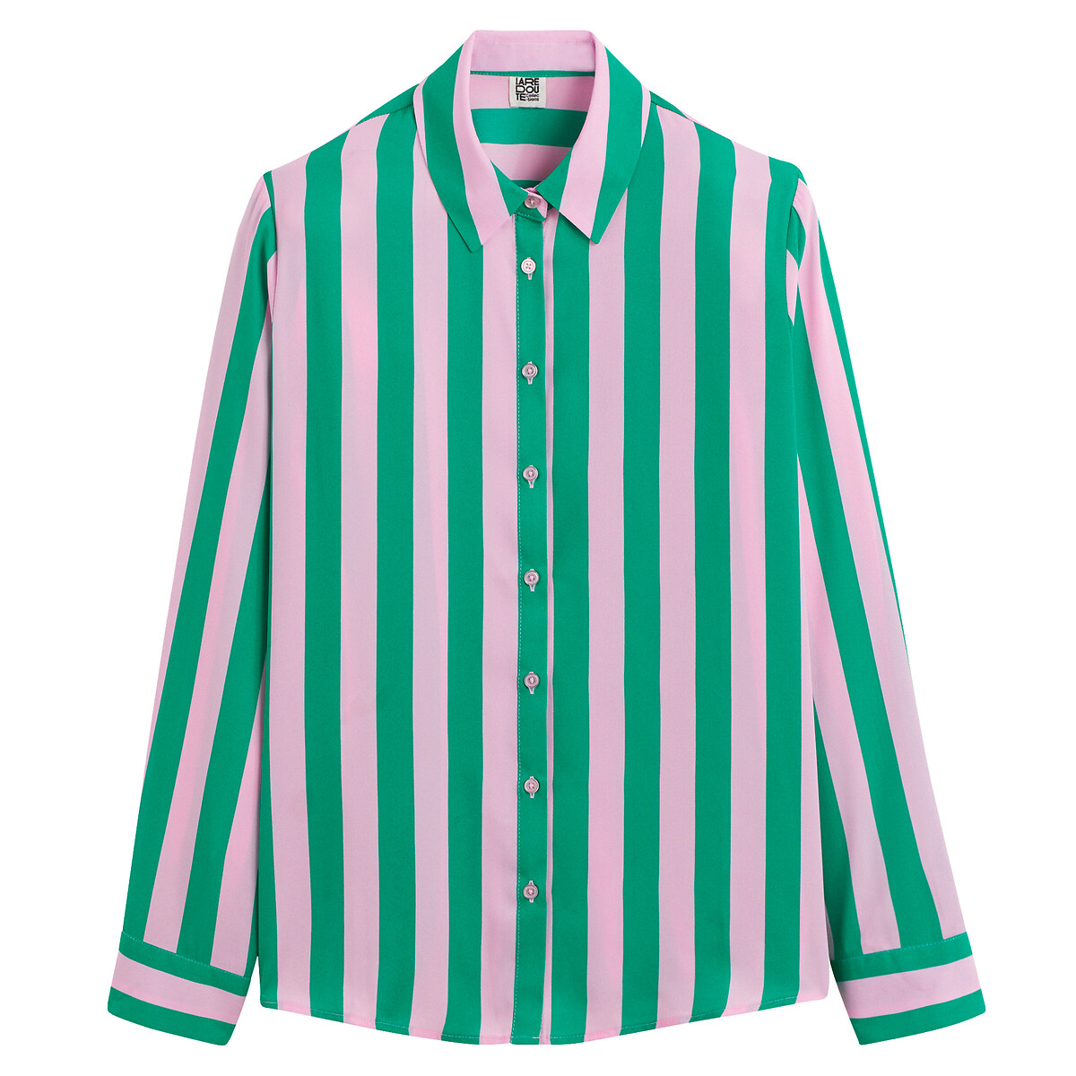 Рубашка струящаяся в полоску с длинными рукавами  44 (FR) - 50 (RUS) зеленый LaRedoute, размер 44 (FR) - 50 (RUS) Рубашка струящаяся в полоску с длинными рукавами  44 (FR) - 50 (RUS) зеленый - фото 5
