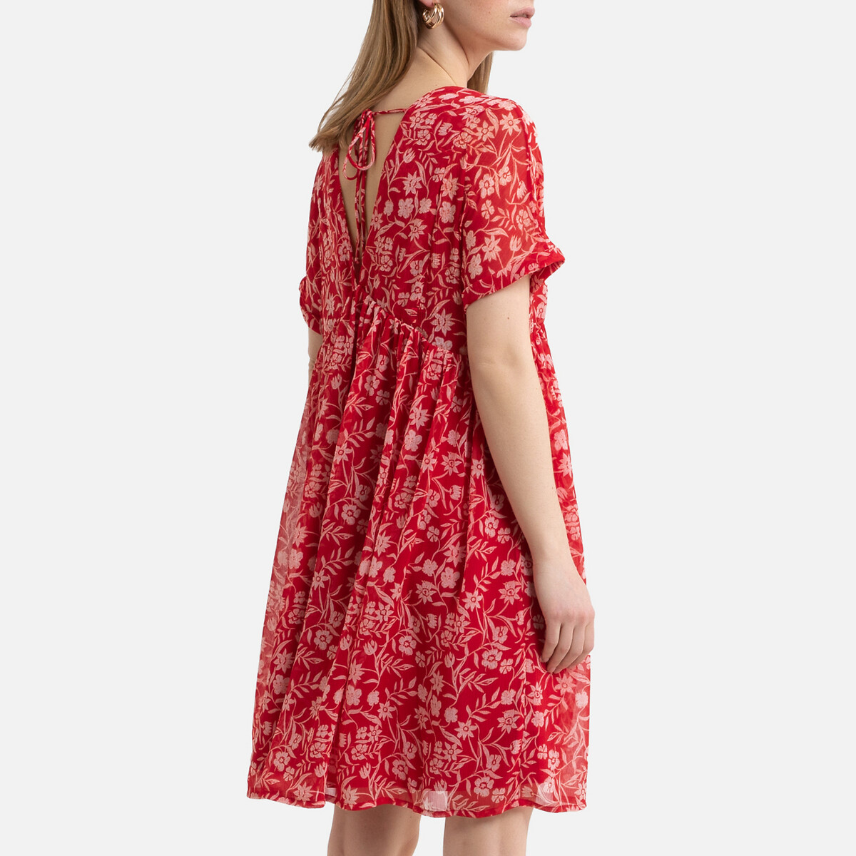 Платье LaRedoute Короткое расклешенное с цветочным рисунком M красный, размер M - фото 4