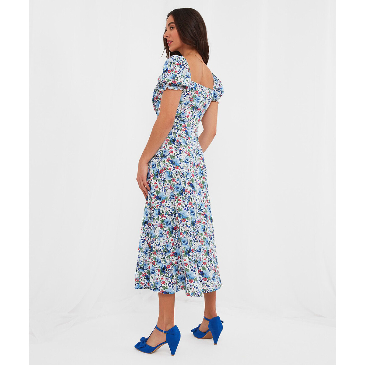 Платье Длинное квадратный вырез цветочный принт 42 синий LaRedoute, размер 42 - фото 4