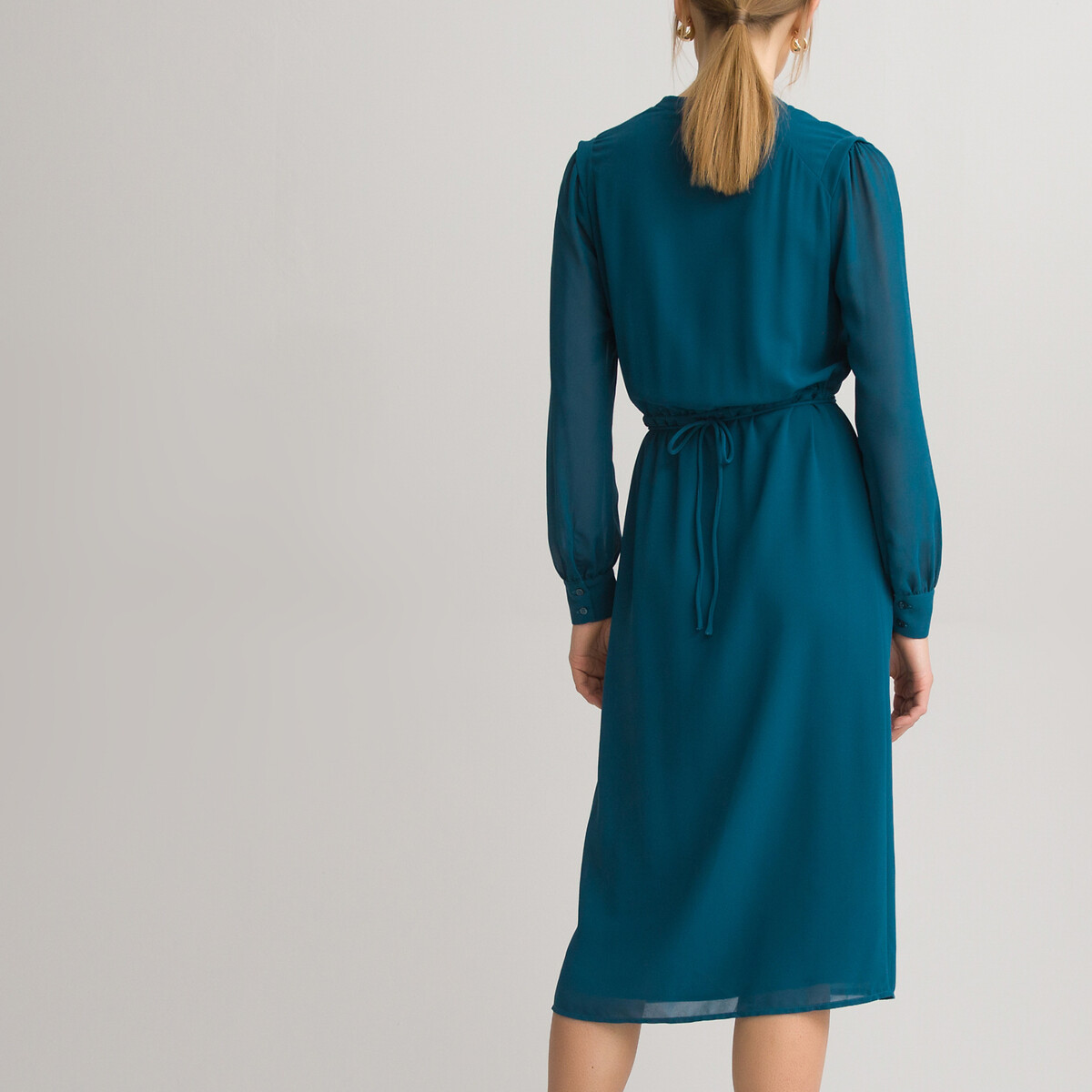 Платье-рубашка LaRedoute С круглым вырезом и длинными рукавами 46 (FR) - 52 (RUS) синий, размер 46 (FR) - 52 (RUS) С круглым вырезом и длинными рукавами 46 (FR) - 52 (RUS) синий - фото 4