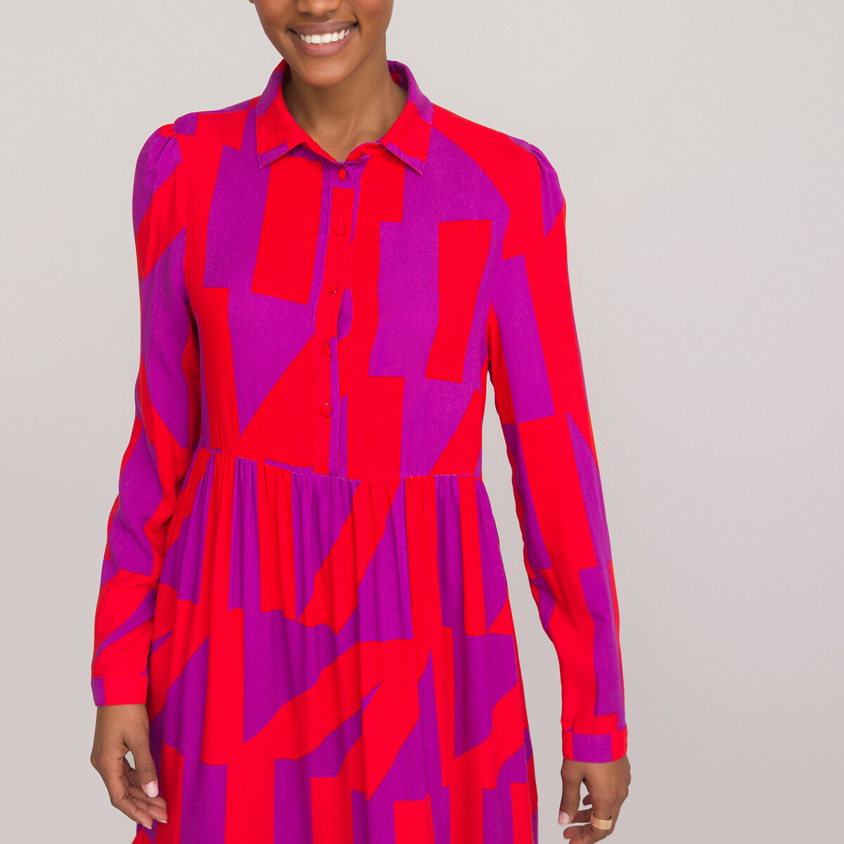 Платье LA REDOUTE COLLECTIONS Расклешенное длинное с графическим принтом 40 каштановый, размер 40 - фото 2