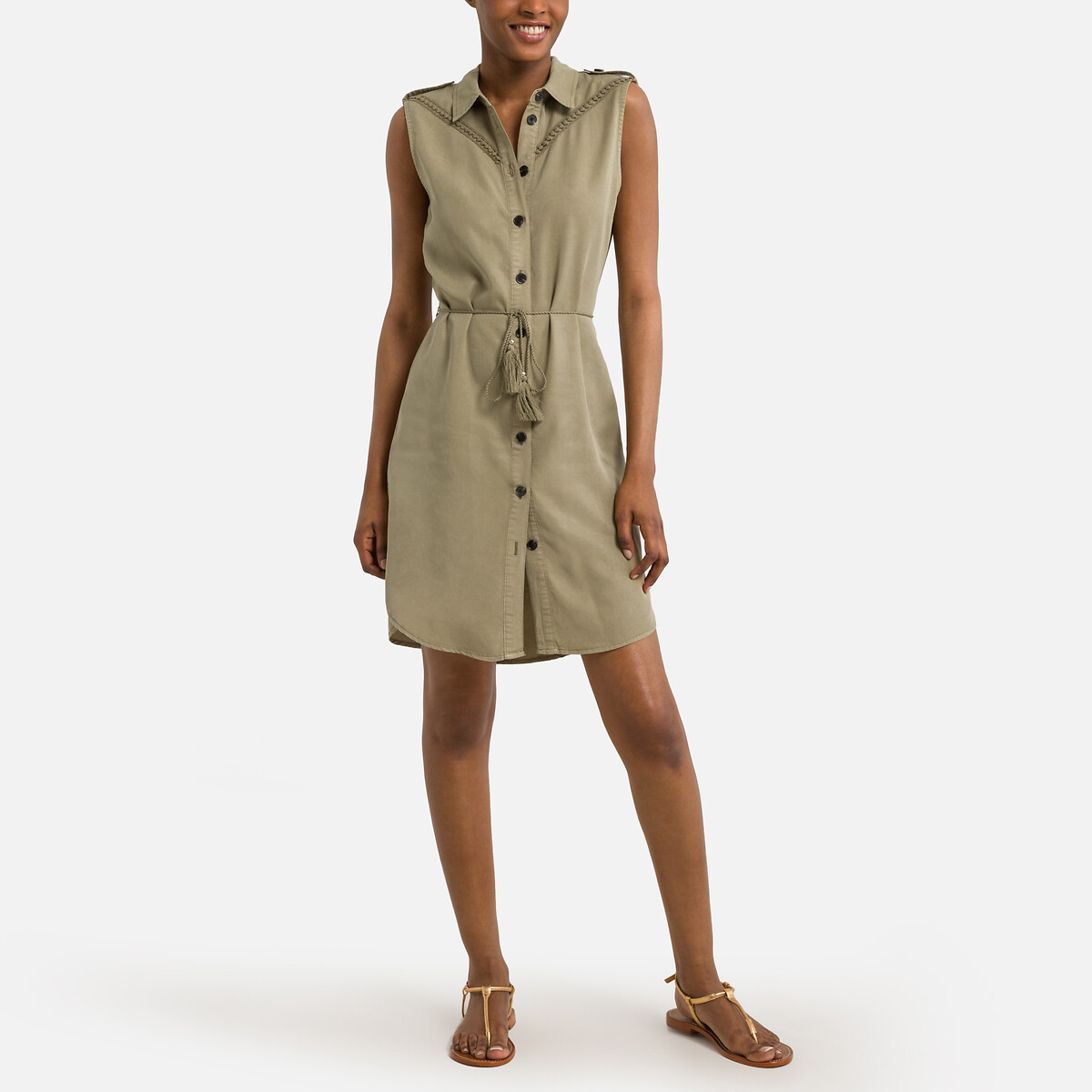 Платье-рубашка Без рукавов 40 зеленый LaRedoute, размер 40 - фото 2