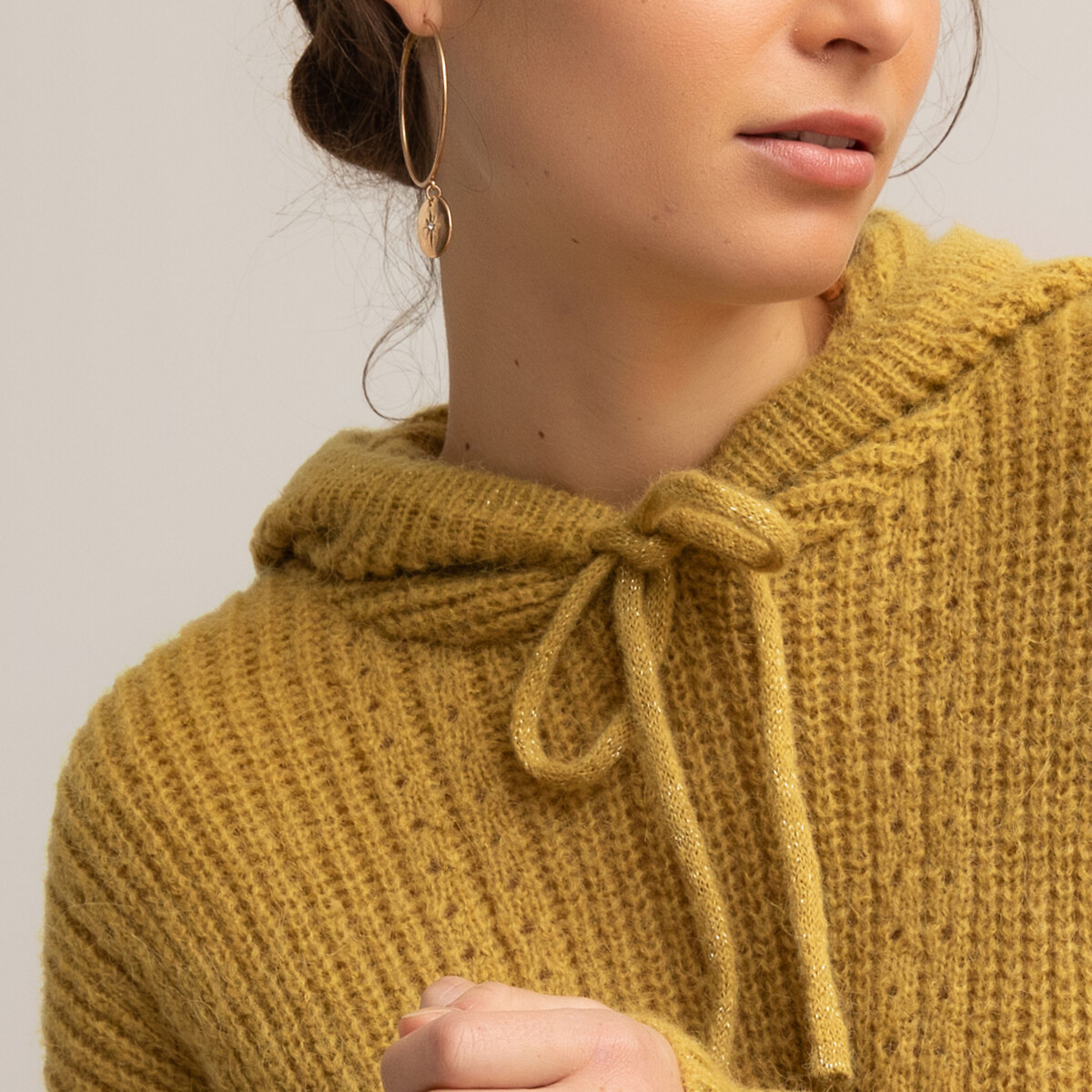 Пуловер LaRedoute С капюшоном из трикотажа-пуантель L желтый, размер L - фото 3