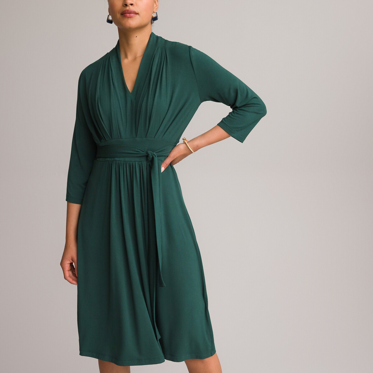 Платье ANNE WEYBURN Платье Расклешенное из струящегося трикотажа с рукавами 34 50 зеленый, размер 50 - фото 2