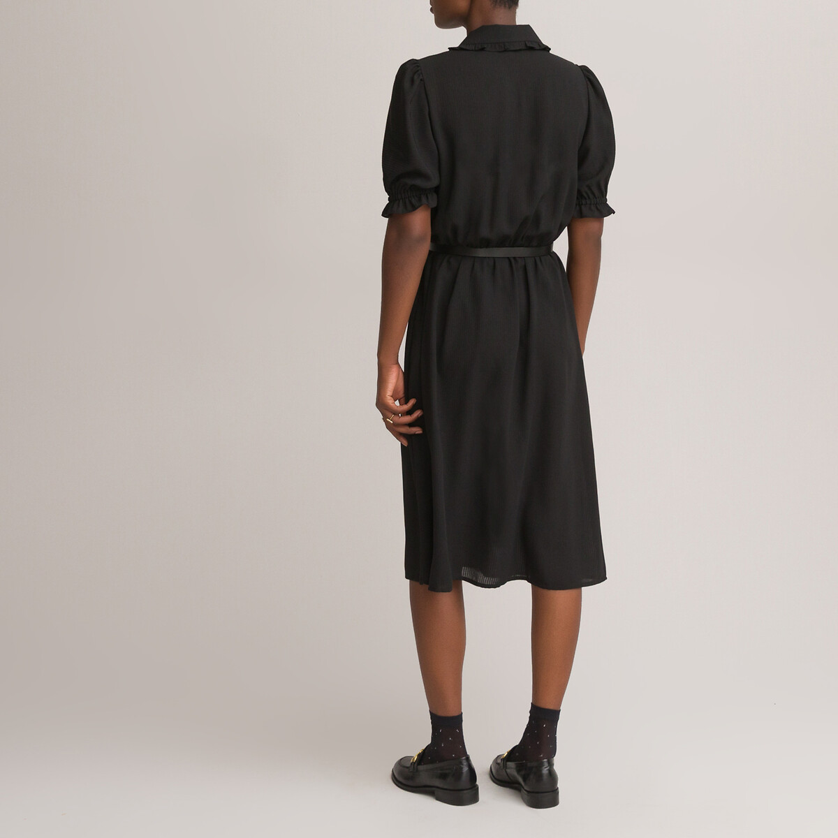 Платье-рубашка LaRedoute С отложным воротником 42 черный, размер 42 - фото 4