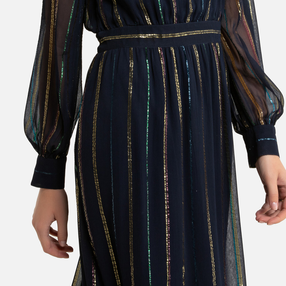 Платье-миди LaRedoute Расклешенное с длинными рукавами 54 (FR) - 60 (RUS) синий, размер 54 (FR) - 60 (RUS) Расклешенное с длинными рукавами 54 (FR) - 60 (RUS) синий - фото 3