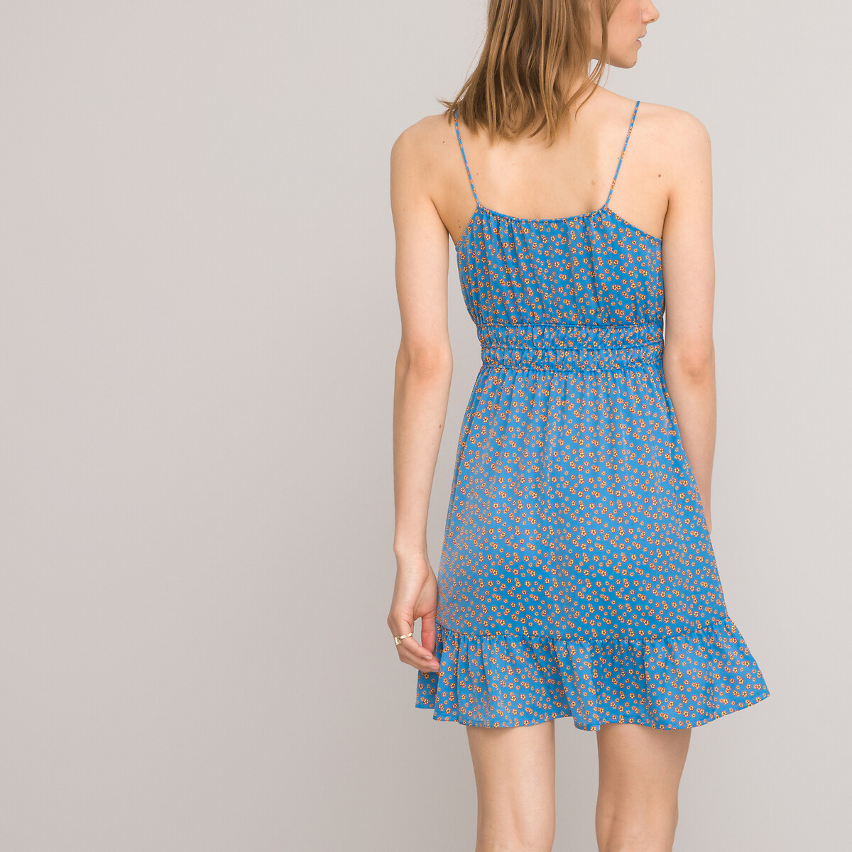 Короткое LA REDOUTE COLLECTIONS Платье на тонких бретелях из сатиновой ткани 42 синий, размер 42 - фото 4