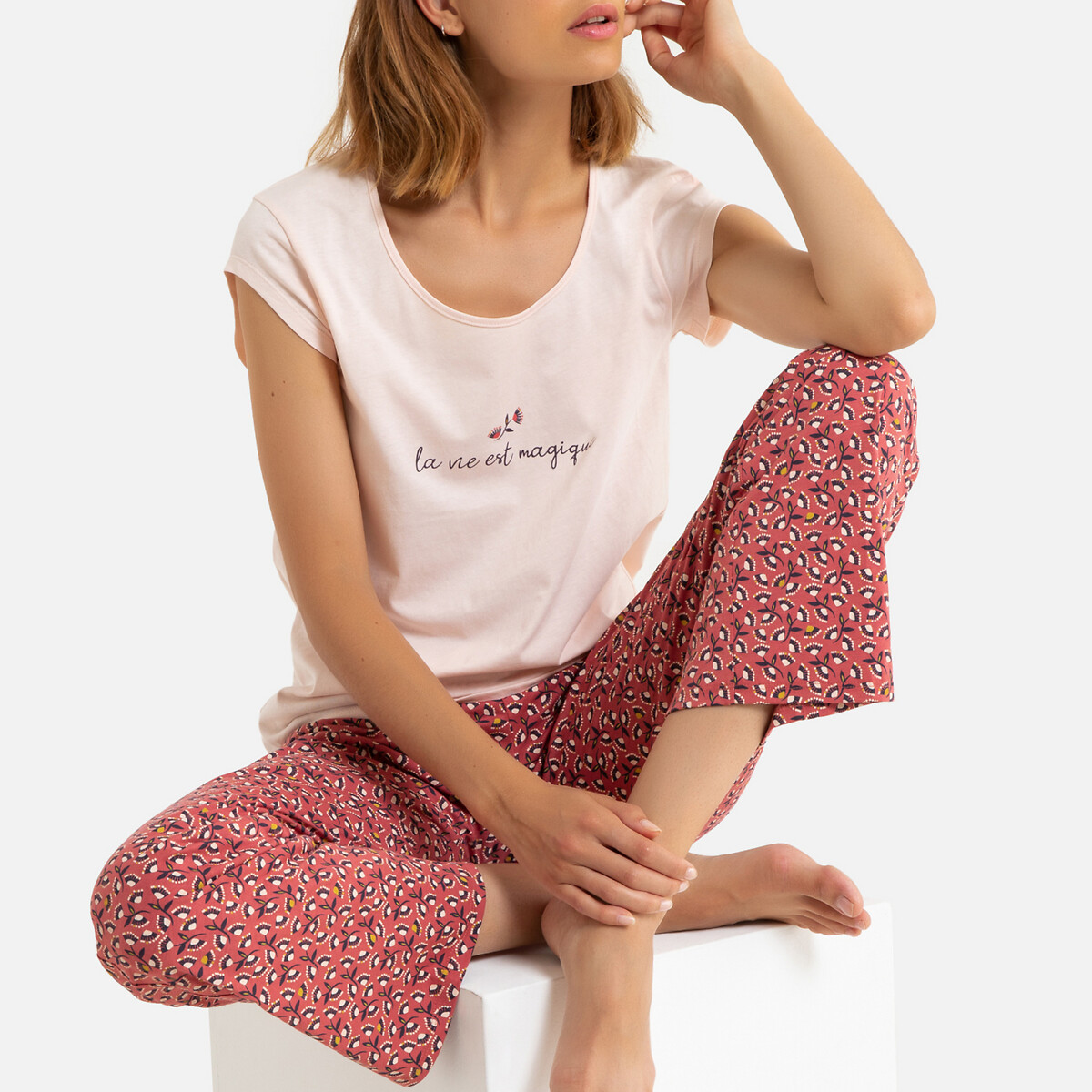 

Пижама LA REDOUTE COLLECTIONS, Розовый, Пижама С футболкой с надписью и низом с принтом из биохлопка 38/40 (FR) - 44/46 (RUS) розовый