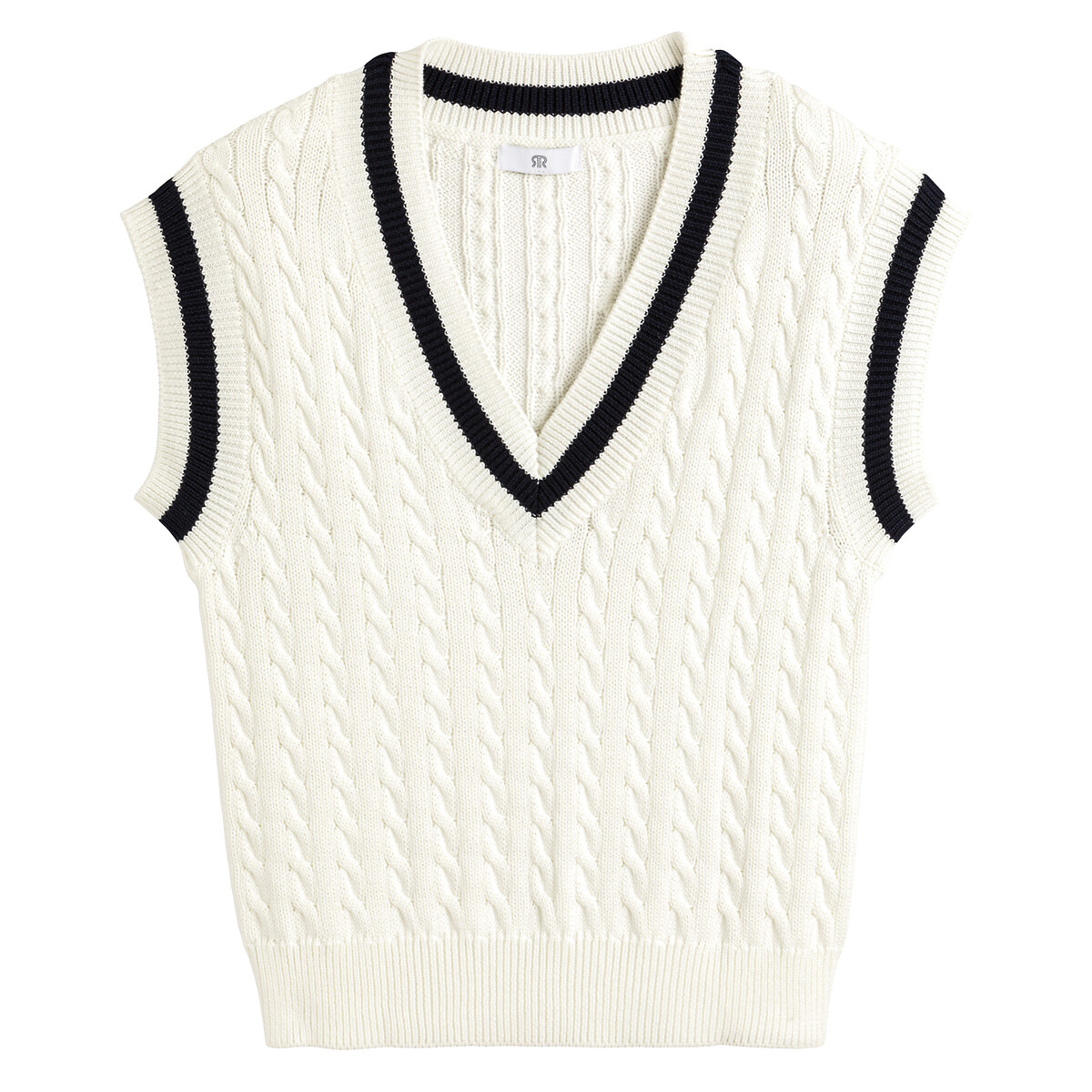 Пуловер LA REDOUTE COLLECTIONS Без рукавов с v-образным вырезом из плетеного трикотажа XL белый, размер XL - фото 5