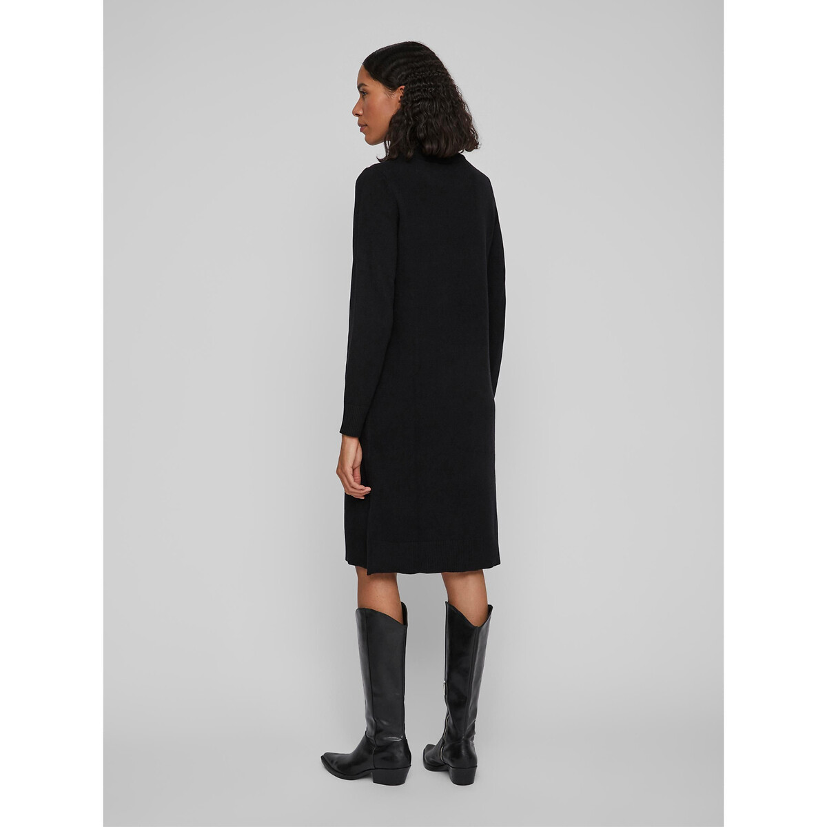 Платье-пуловер VILA Платье-пуловер Миди из тонкого трикотажа воротник-стойка XS черный, размер XS - фото 5