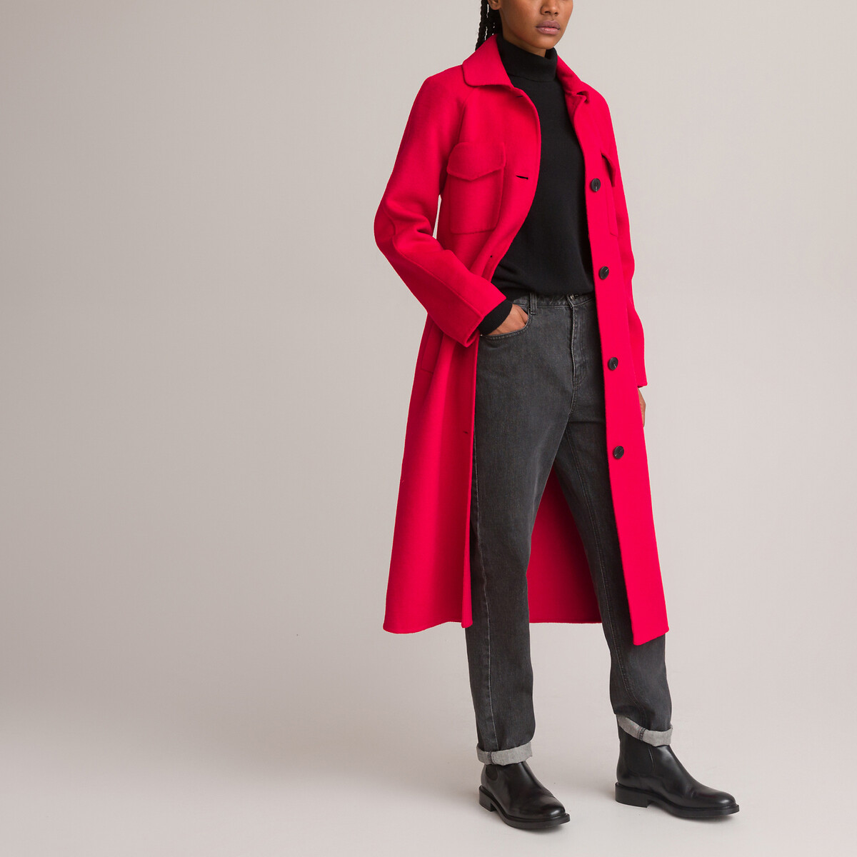 Пальто на пуговицах из смешанной шерсти 42 (FR) - 48 (RUS) красный пальто с пиджачным воротником на пуговицах 36 fr 42 rus каштановый