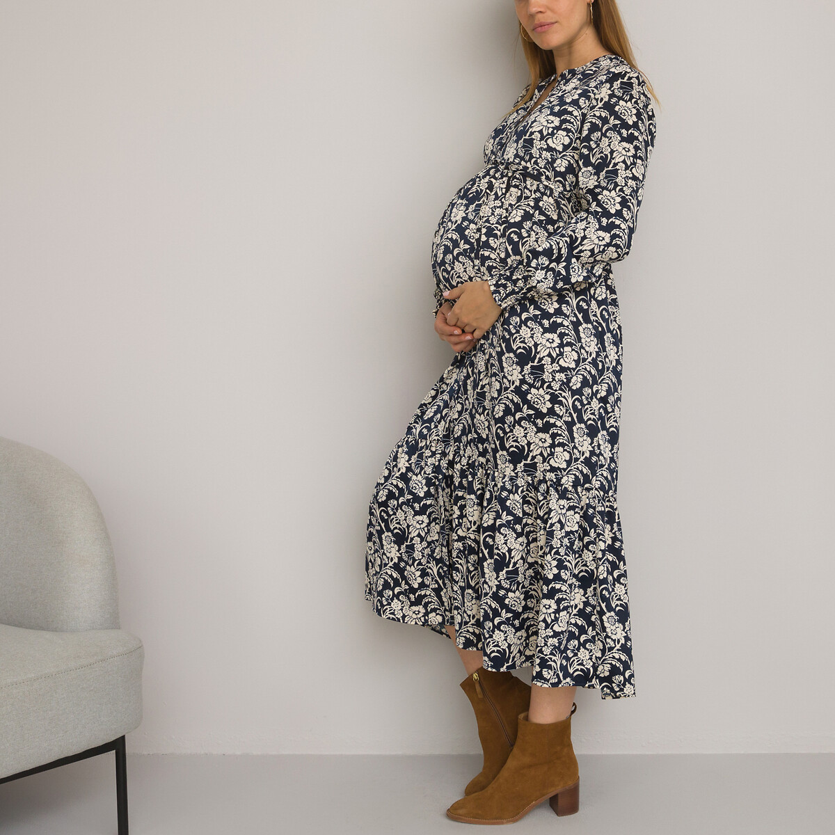 Платье-макси Для периода беременности на пуговицах 40 синий LaRedoute, размер 40 - фото 1
