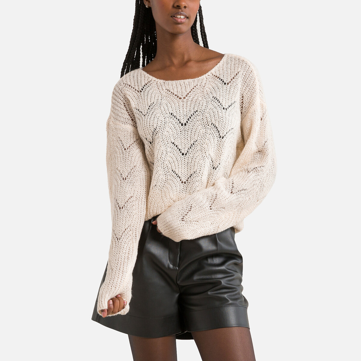 Пуловер С круглым вырезом из ажурного трикотажа XL бежевый LaRedoute, размер XL - фото 5