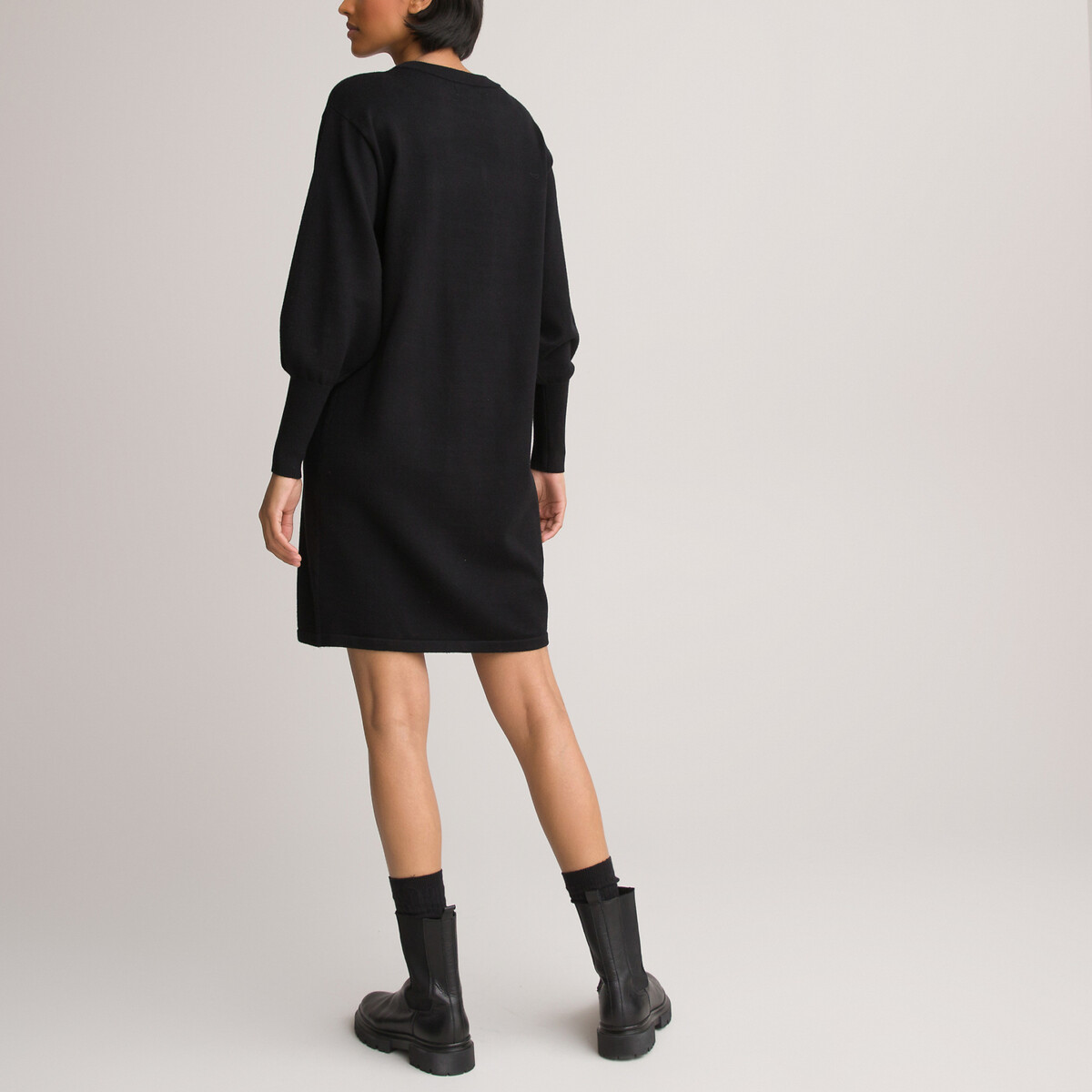 Платье-пуловер LaRedoute Короткое круглый вырез и длинные рукава XL черный, размер XL - фото 4