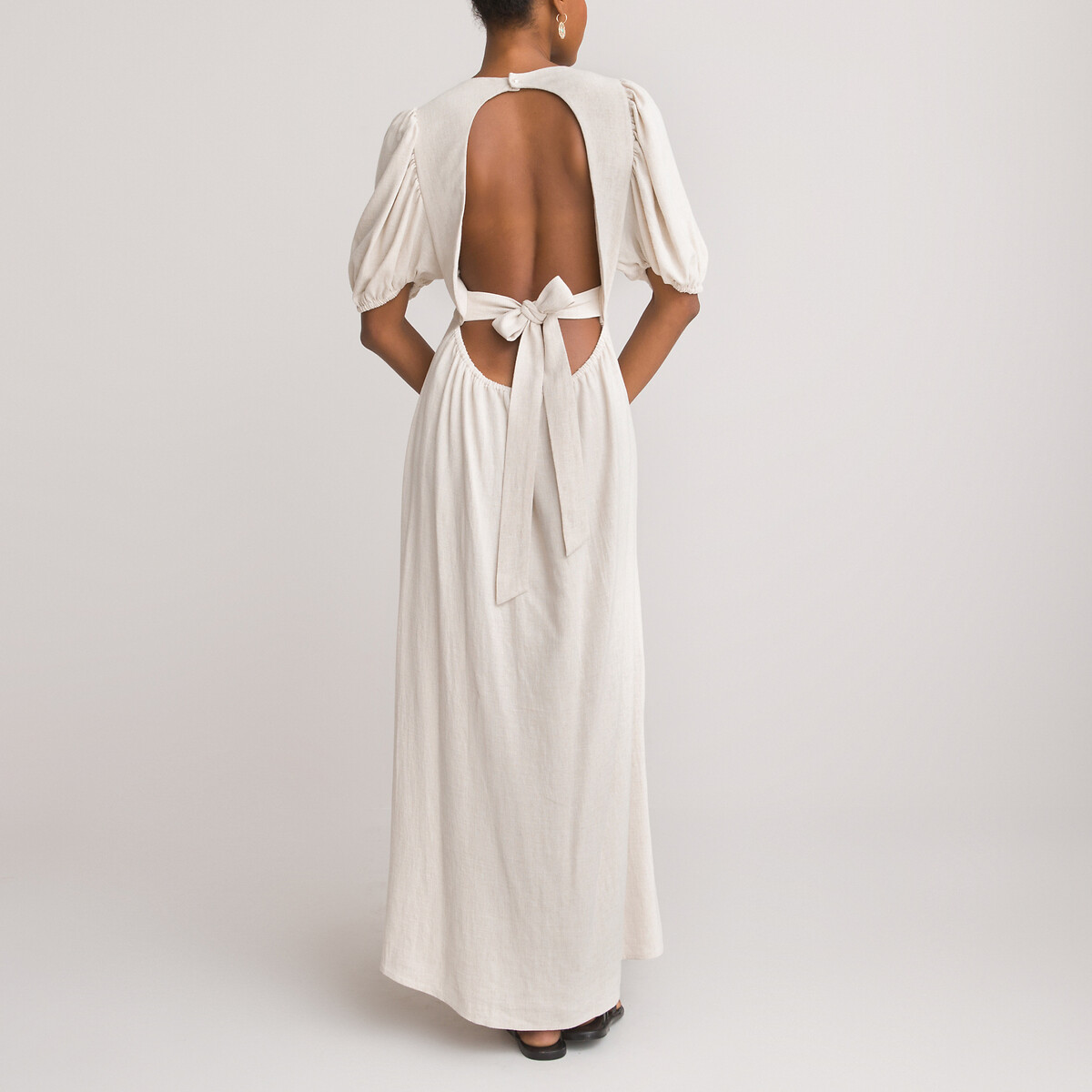 Платье LA REDOUTE COLLECTIONS Длинное расклешенное с V-образным вырезом декольте на спинке 42 бежевый, размер 42 - фото 4