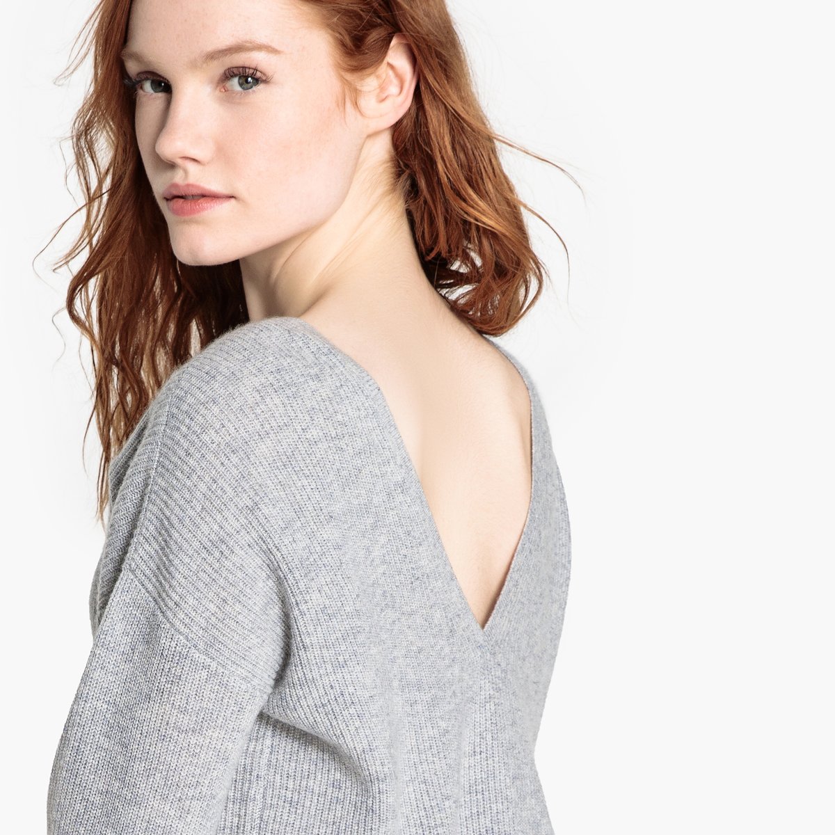 Пуловер La Redoute С V-образным вырезом сзади или спереди из кашемира M серый, размер M - фото 3