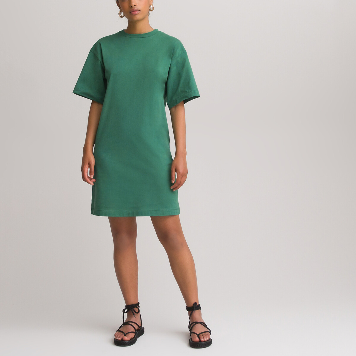 Платье-футболка LaRedoute Короткое круглый вырез XS зеленый, размер XS - фото 3